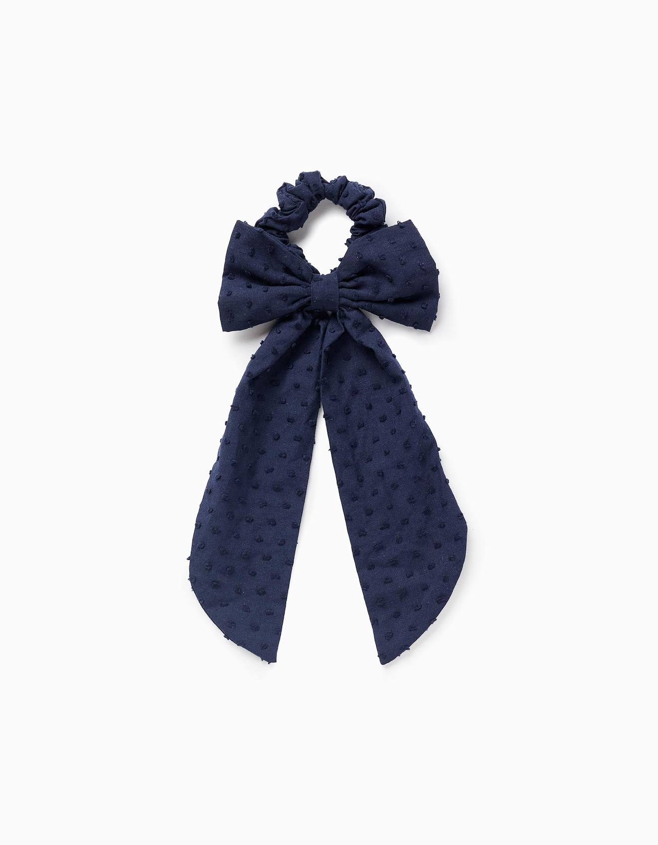Chouchou Avec Nœud Plumeti Bleu Foncé
