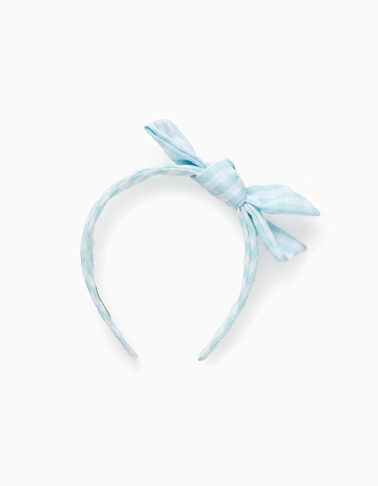 Serre-tête Vichy Avec Noeud Bleu Clair
