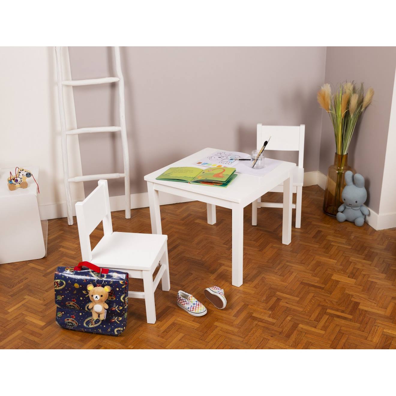 Ensemble Table Et Chaises Enfant En Bois 4-7 Ans Blanc (Pioupiou Et Merveilles) - Image 2