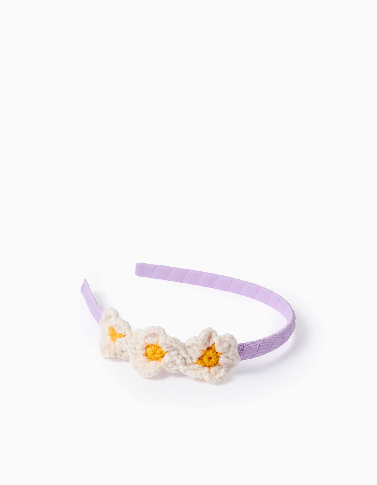 Serre-tête Avec Fleurs En Crochet Mauve Clair
