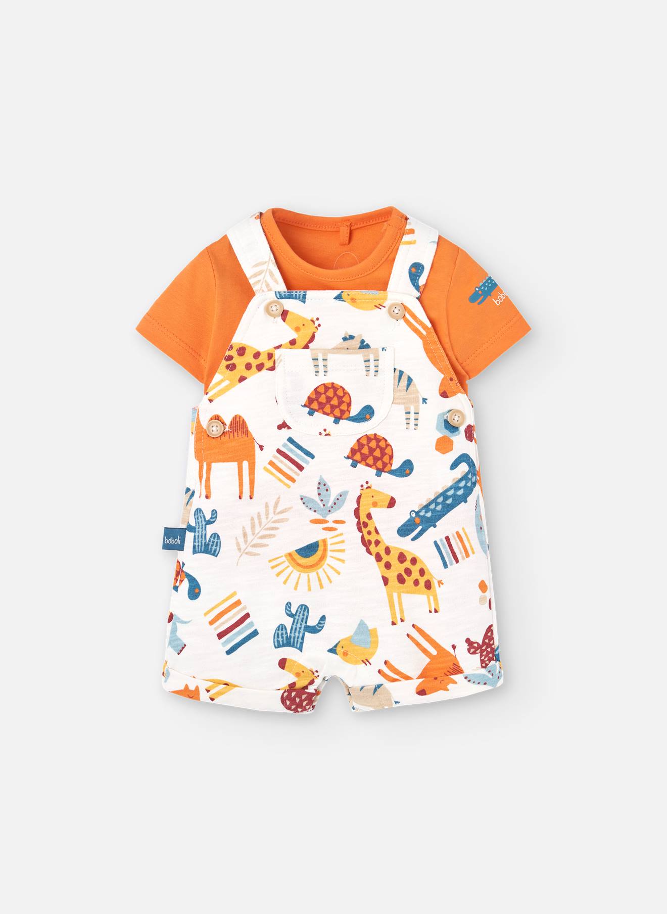 Ensemble T-shirt Et Salopette Courte Imprimée Orange