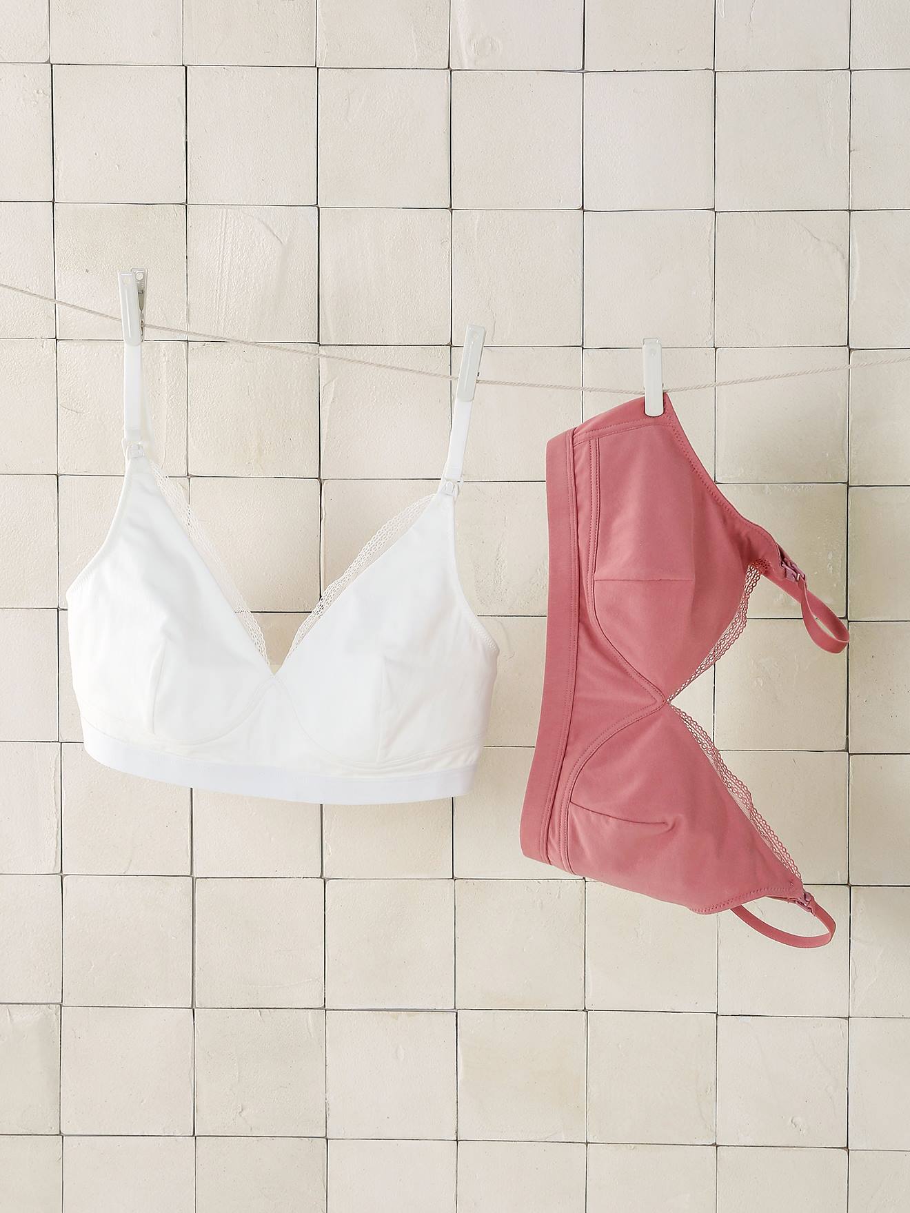 Lot 2 soutiens-gorge forme triangle grossesse et allaitement en coton biologique* blush