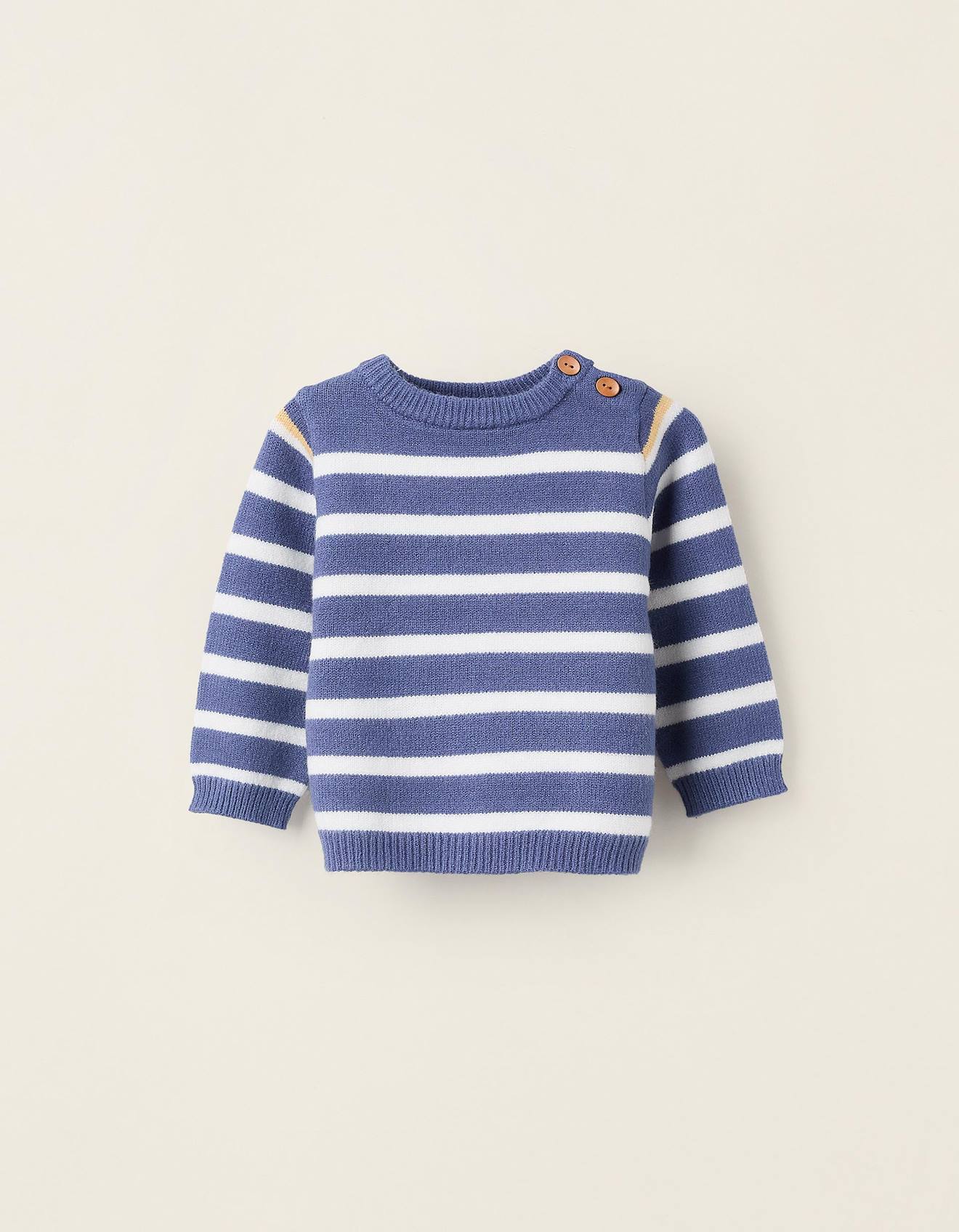 Pull En Maille À Rayures Bleu Clair