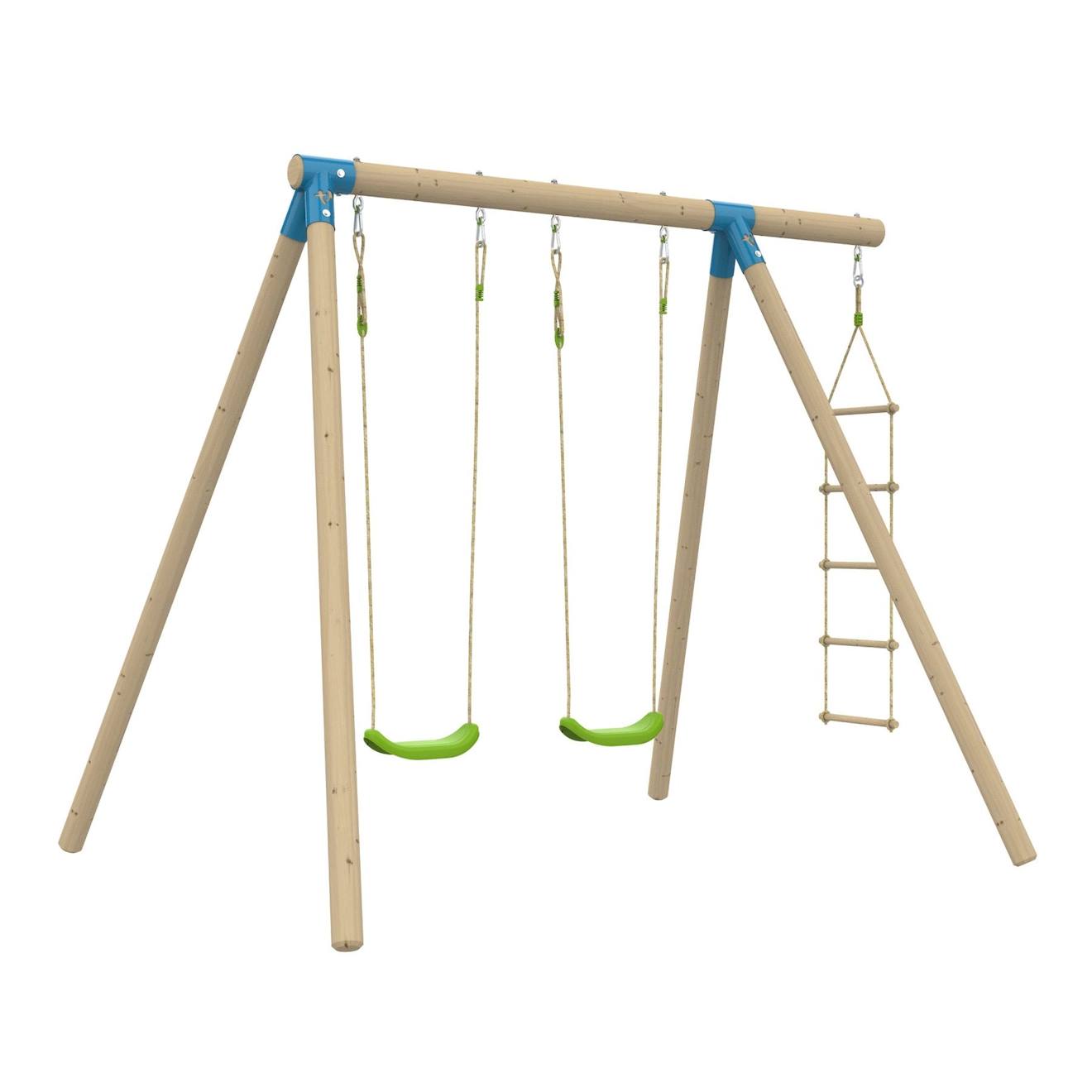 Portique 2 Balançoires Balandier Bois H224cm Marron - Bleu - Vert