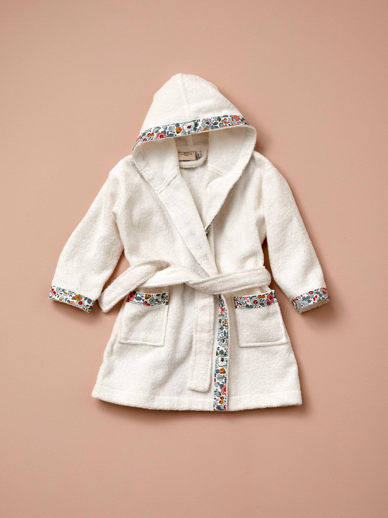 Peignoir Enfant En Éponge Et Tissu Liberty Blanc Uni