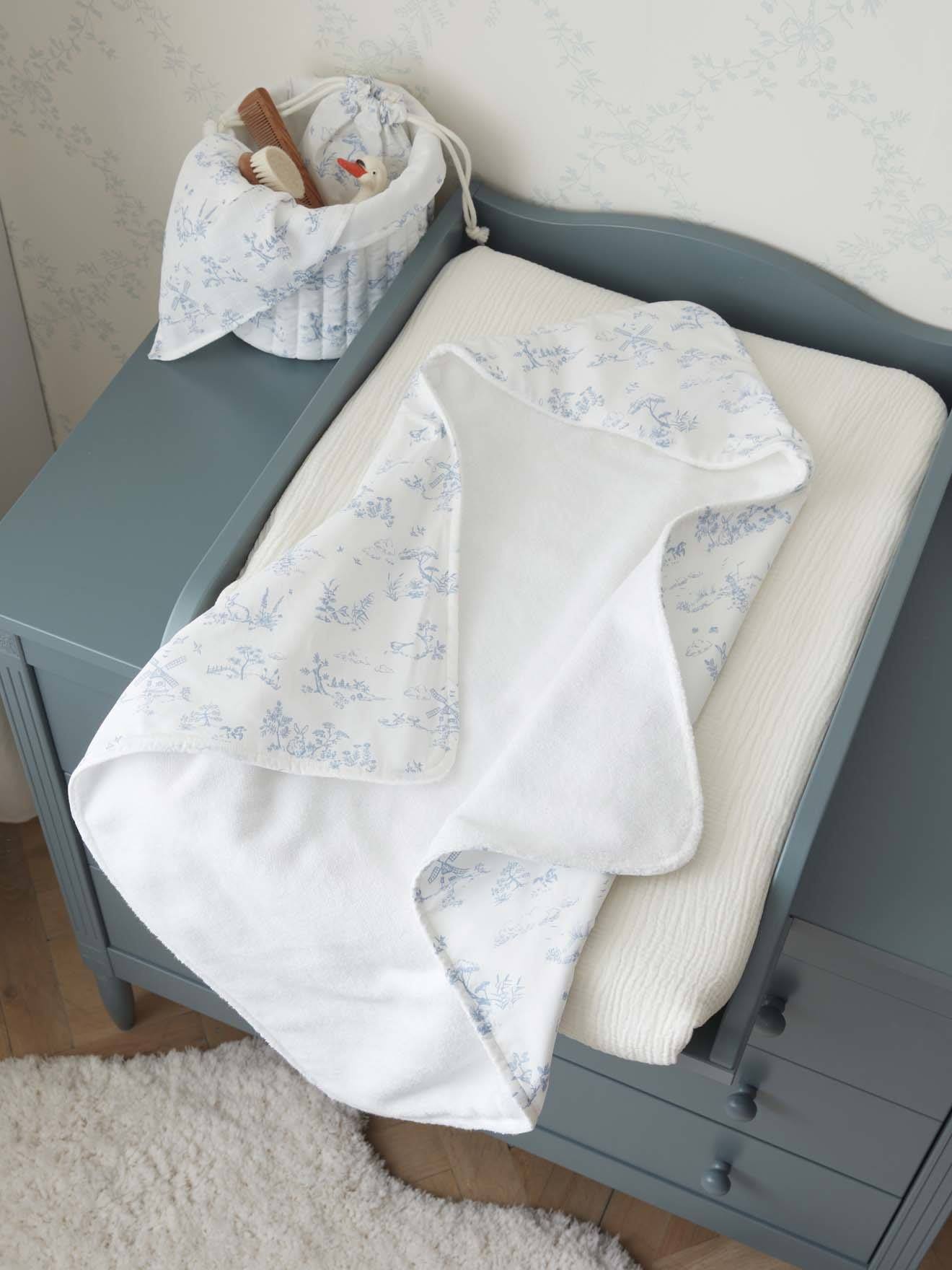 Cape De Bain Coton Biologique Et Éponge Jouy Bleu