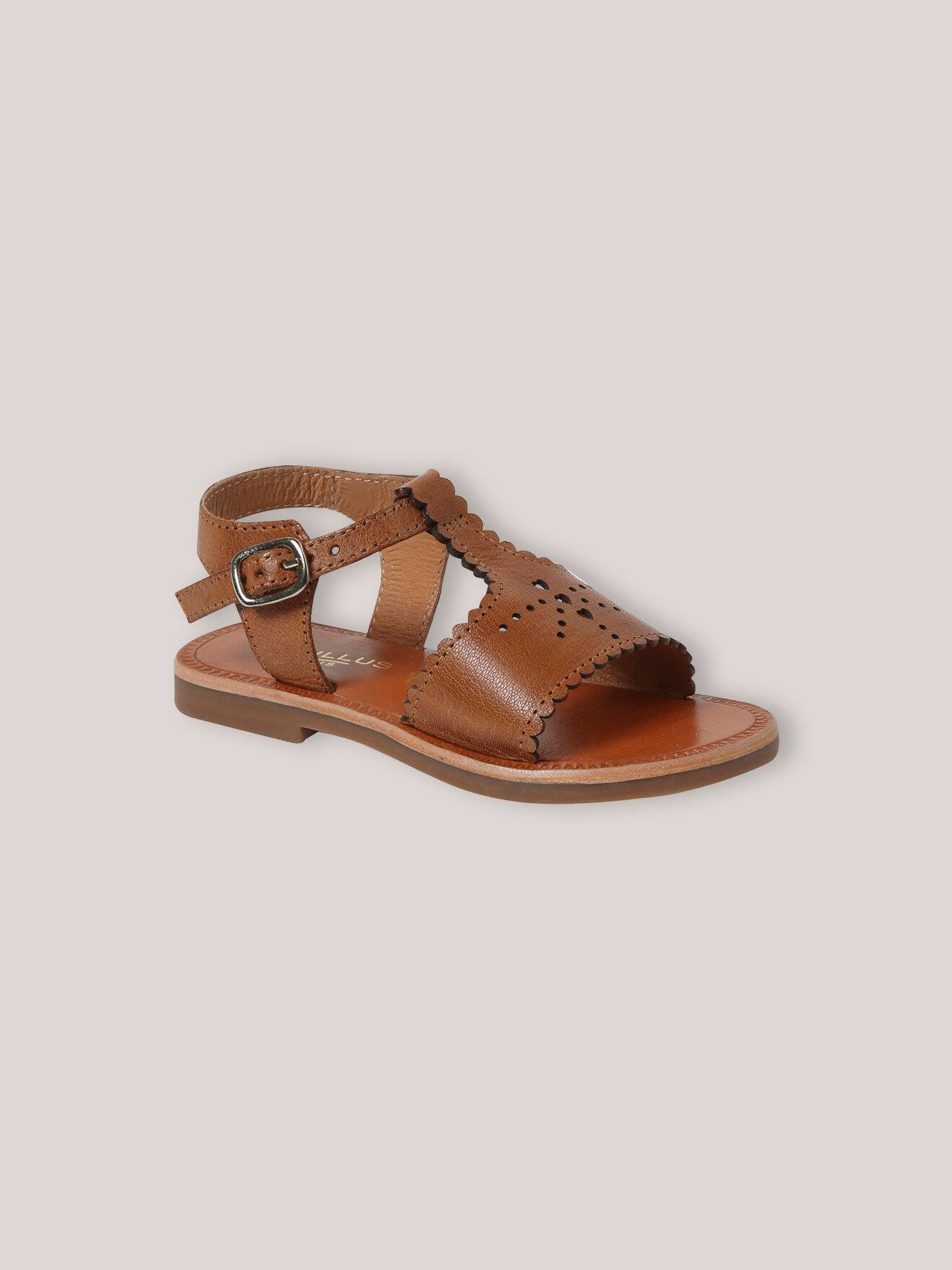 Sandales Festonnées En Cuir Fille Tan