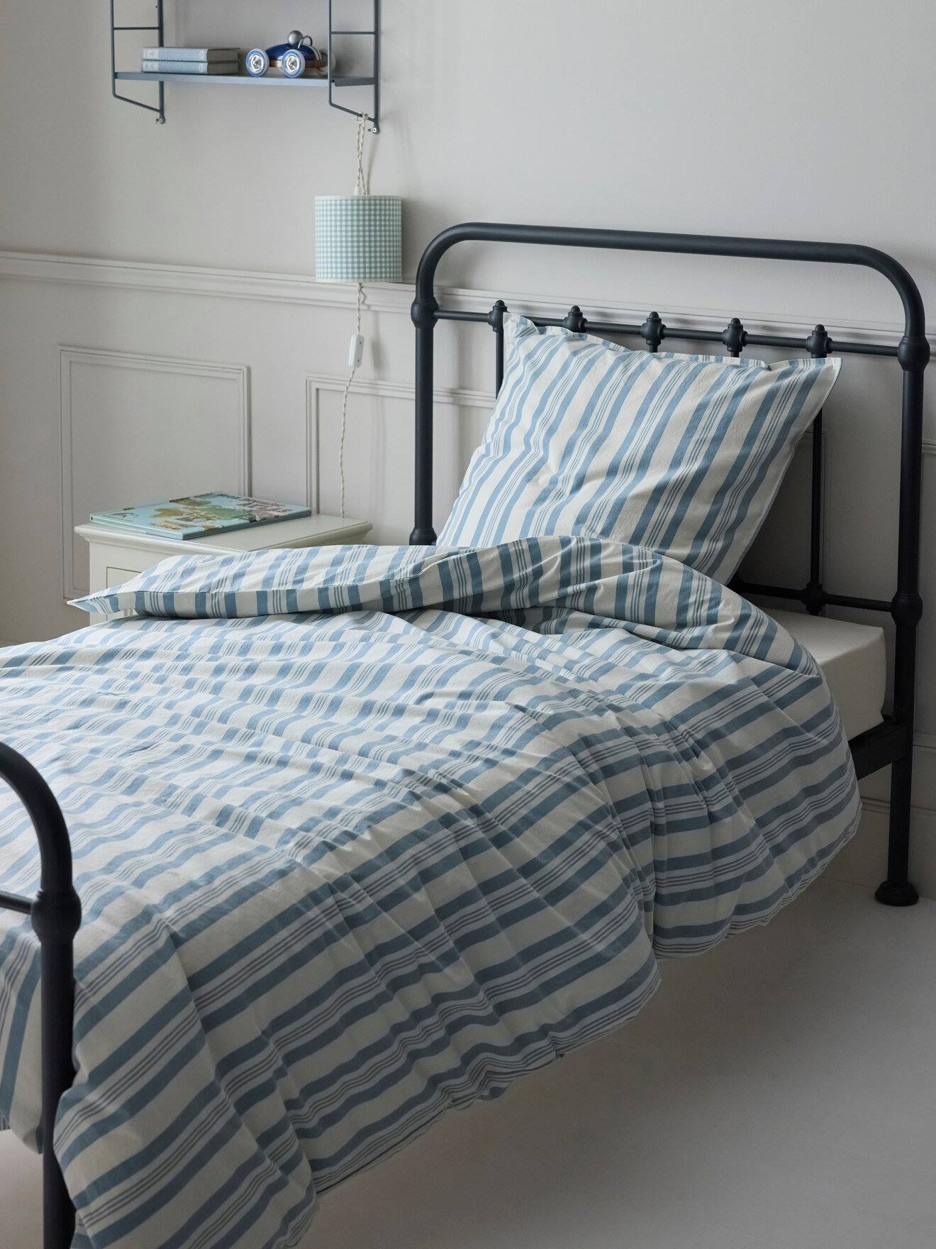 Housse De Couette Coton Lavé idylle Rayure Bicolore Bleu