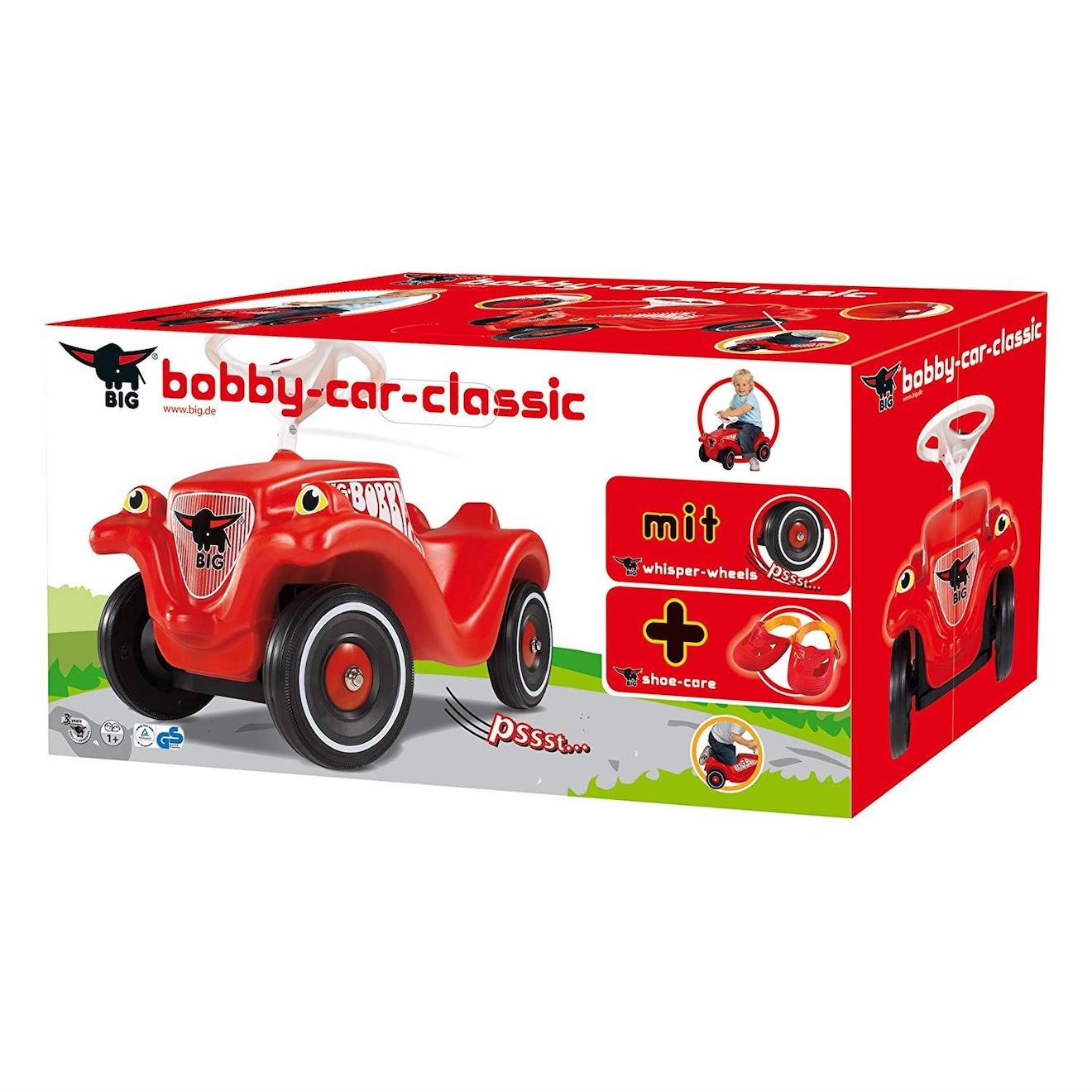 Bobby Car Set -voiture Avec Roues Silencieuses Et Protège-chaussures Rouge
