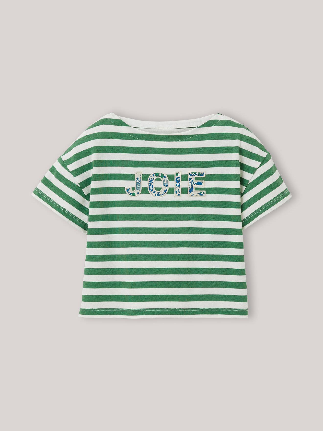 T-shirt Rayé À Message Tissu Liberty En Coton Biologique Vert Et Marine