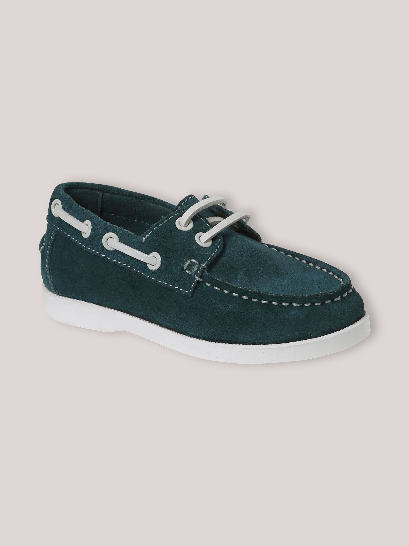 Chaussures Bateau En Cuir Garçon Bleu Horizon