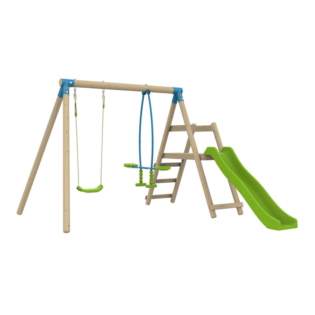 Station Balançoire Et Vis-à-vis Arbousier Bois H190cm Marron - Bleu - Vert