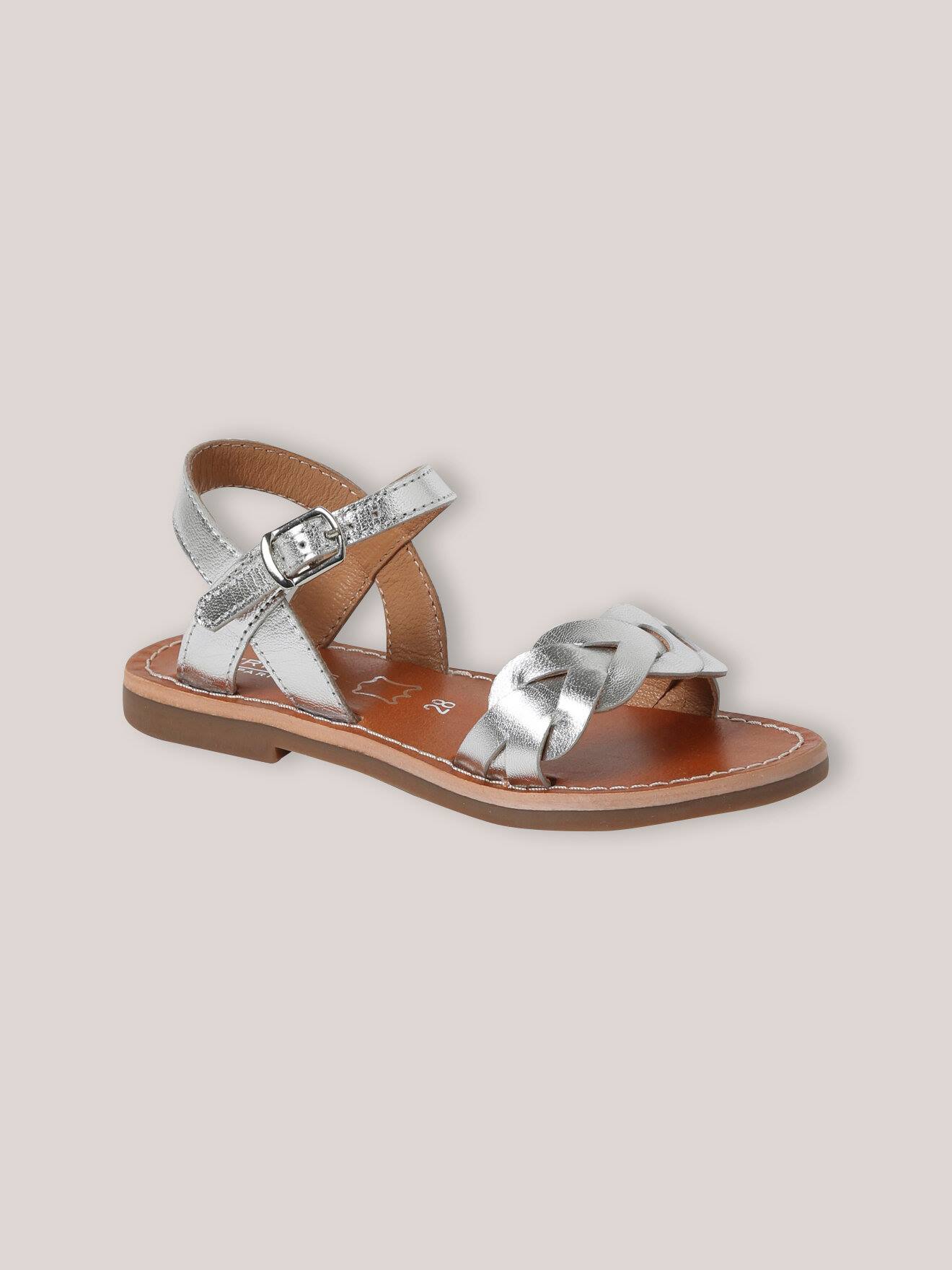 Sandales En Cuir Tressé Fille Argente