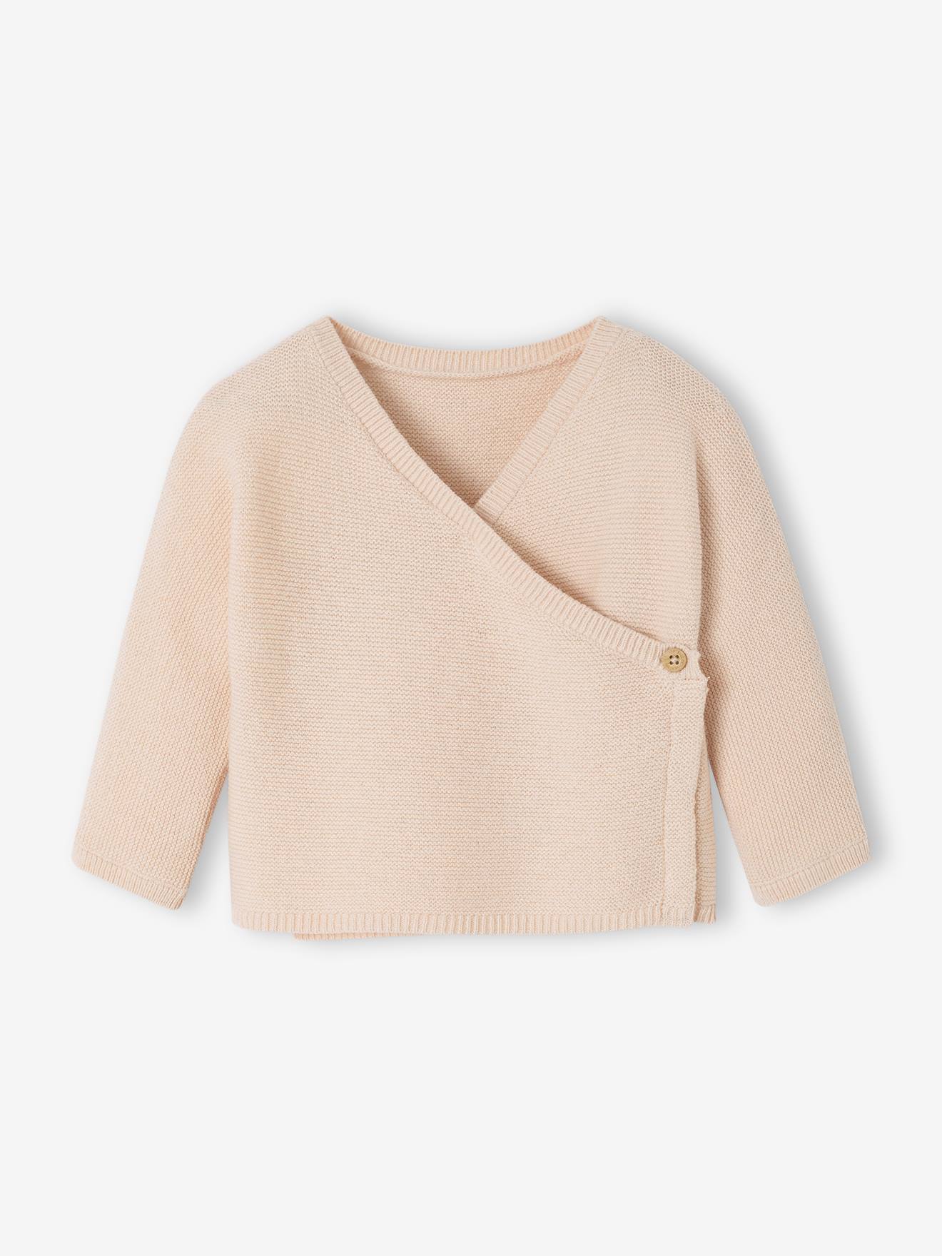 Brassière bébé naissance tricot point mousse coton et laine rose