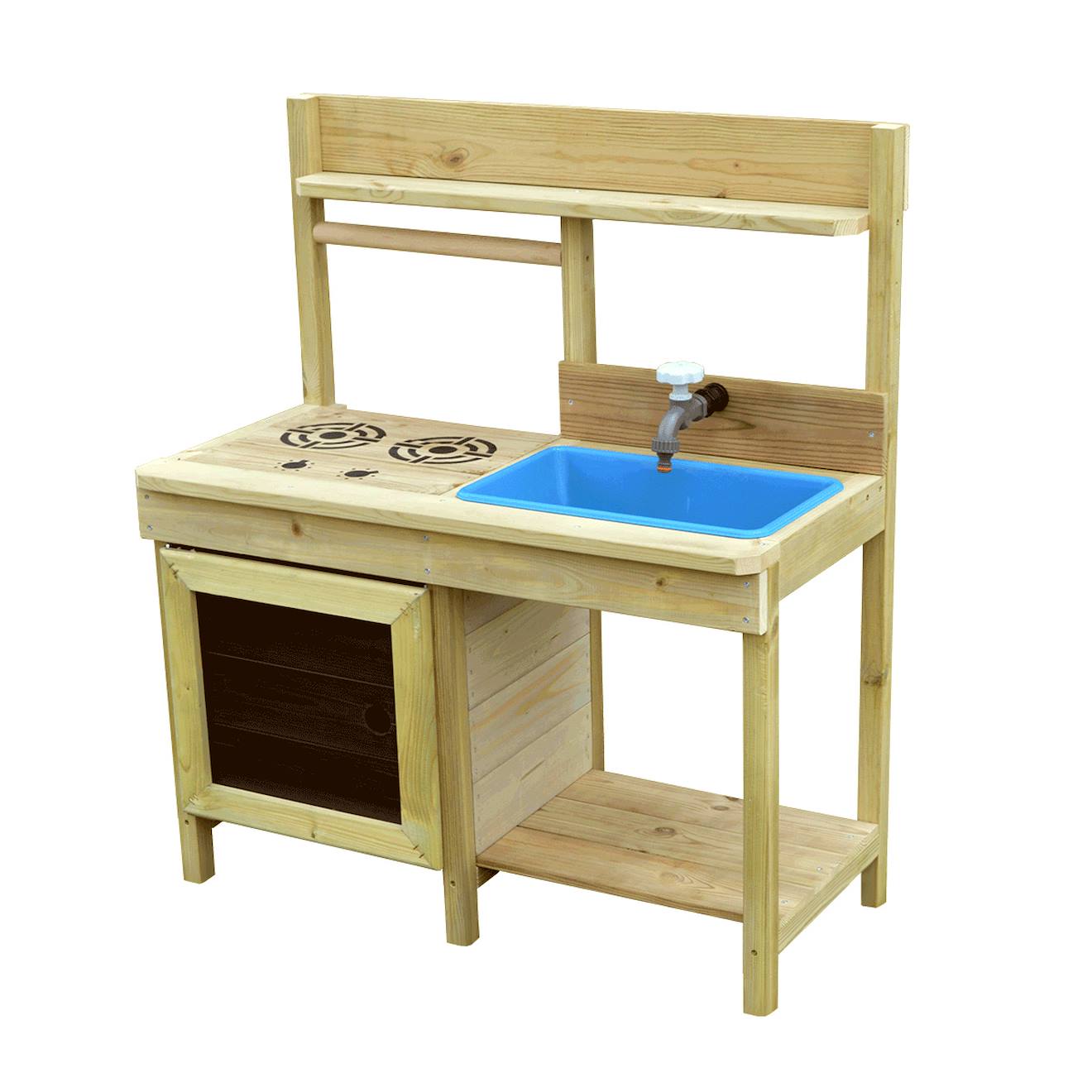 Kangui - Cuisine Extérieure Bois Fsc, Bac À Eau, Robinet, Évier Pour Jeux Aux Jardin Marron