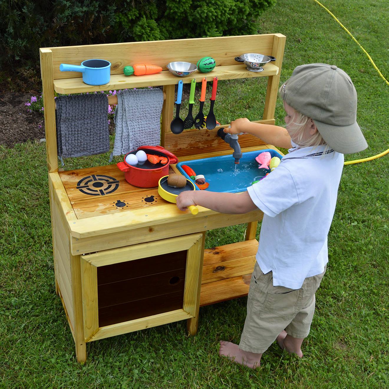 OOOK Tabouret De Poterie Avec Évier Amovible, Cuisine Exterieur Enfant Pour Garcons Et Filles De 3 Ans Et Plus Mud Kitchen Pour Enfants En Plein Air Avec Outils De Jardinage Arrosoir Pot De Fleurs