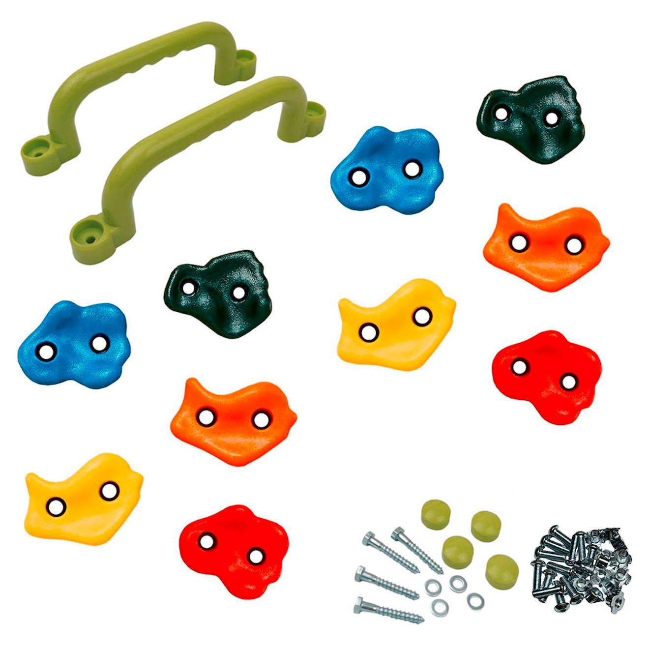 Kangui Lot De 10 Pierres À Grimper D'escalade + 2 Poignées Pour Structures De Jeux - Fixations Incluses Multi-couleurs