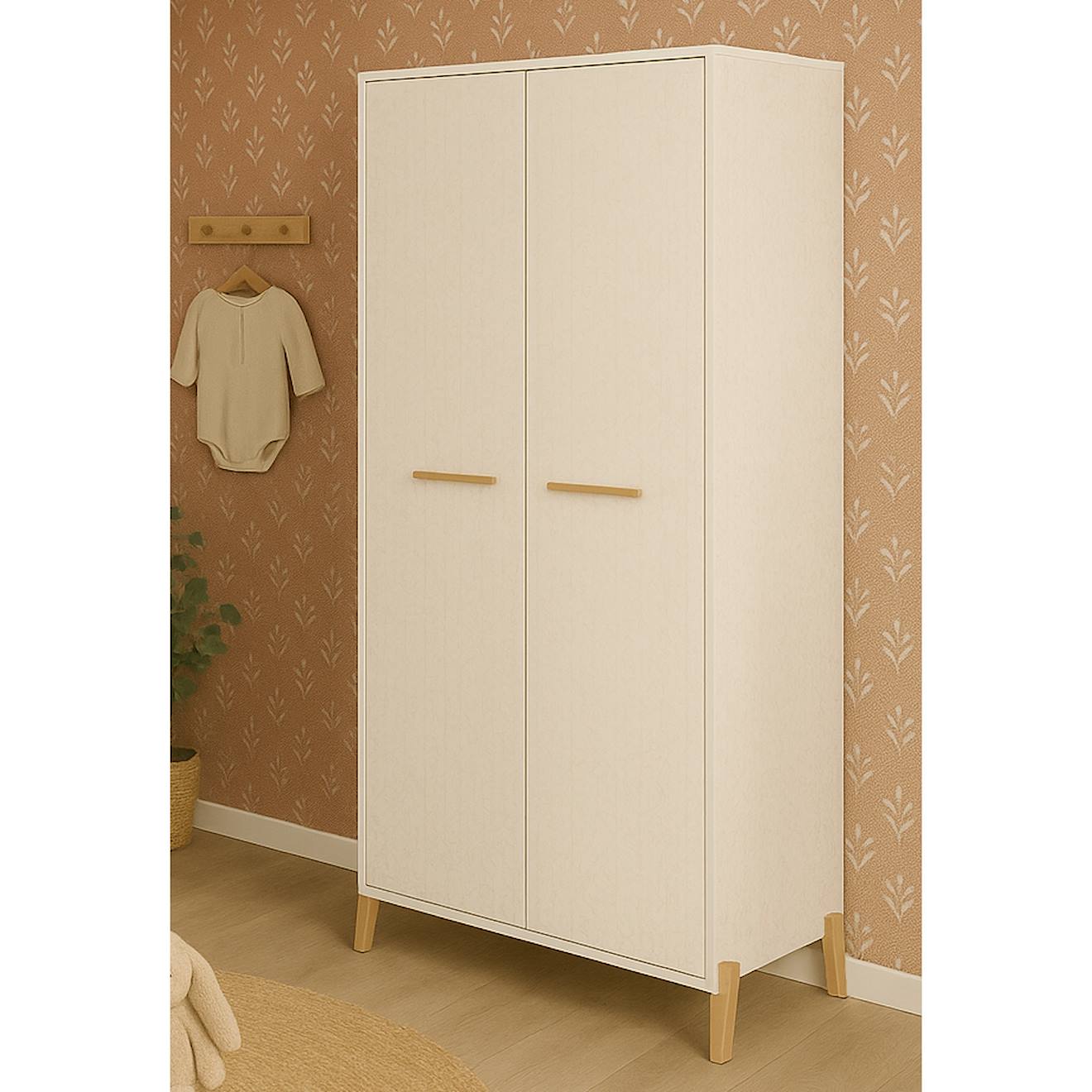 Armoire Bébé 2 Portes Sur Pieds En Bois - Joy Blanc/marron