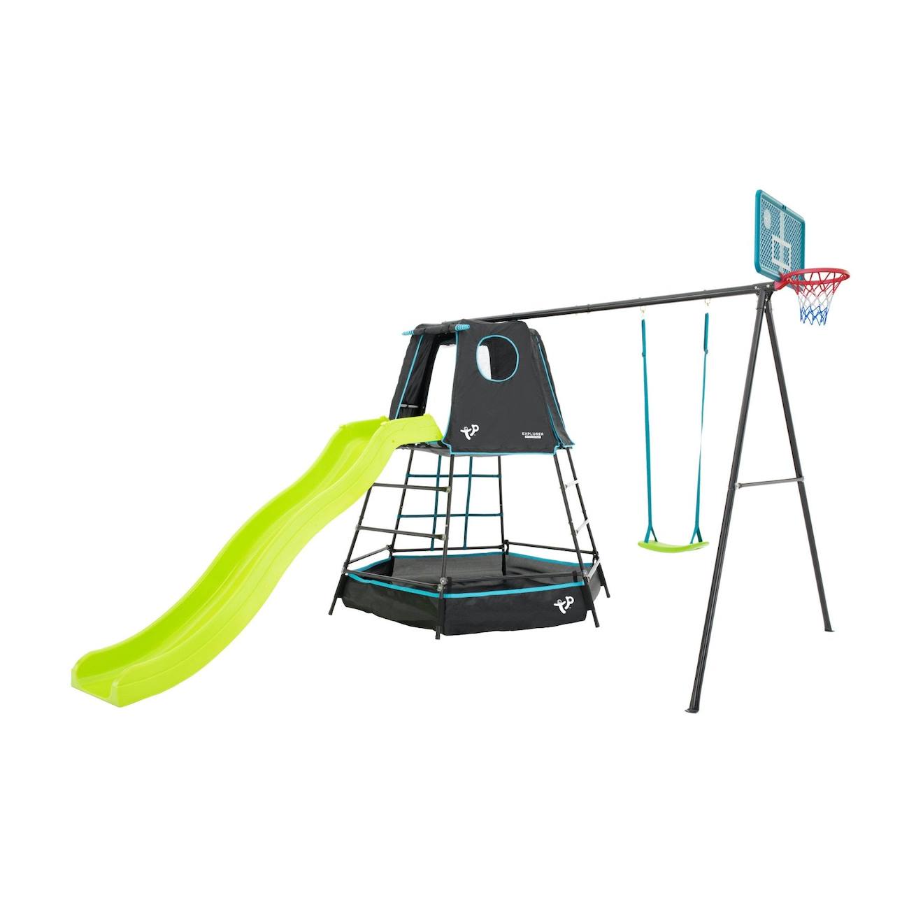 Aire De Jeux Métal Panier De Basket Explorer Tour Métal H246cm Bleu - Noir - Vert