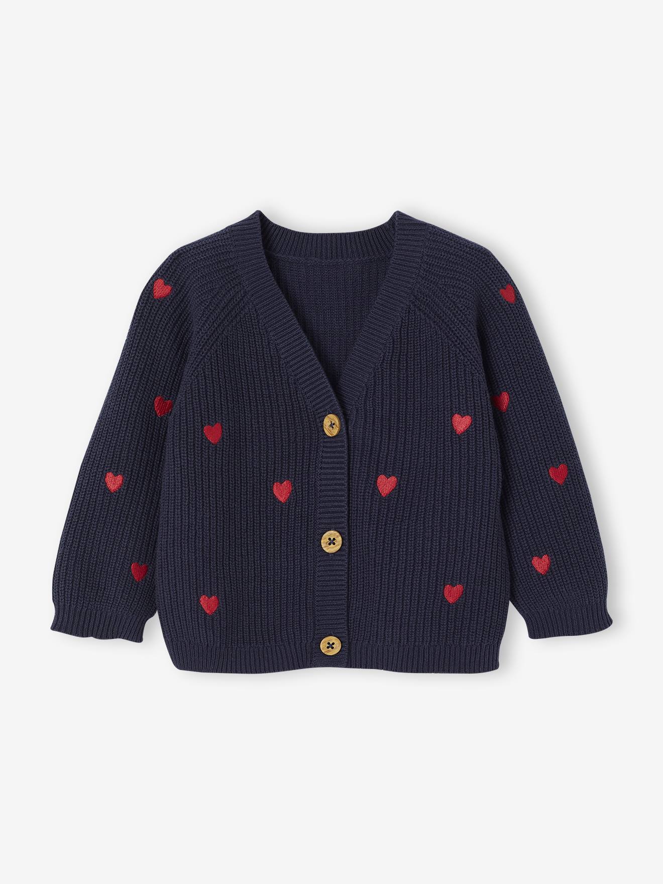 Gilet bébé brodé en côtes anglaises marine