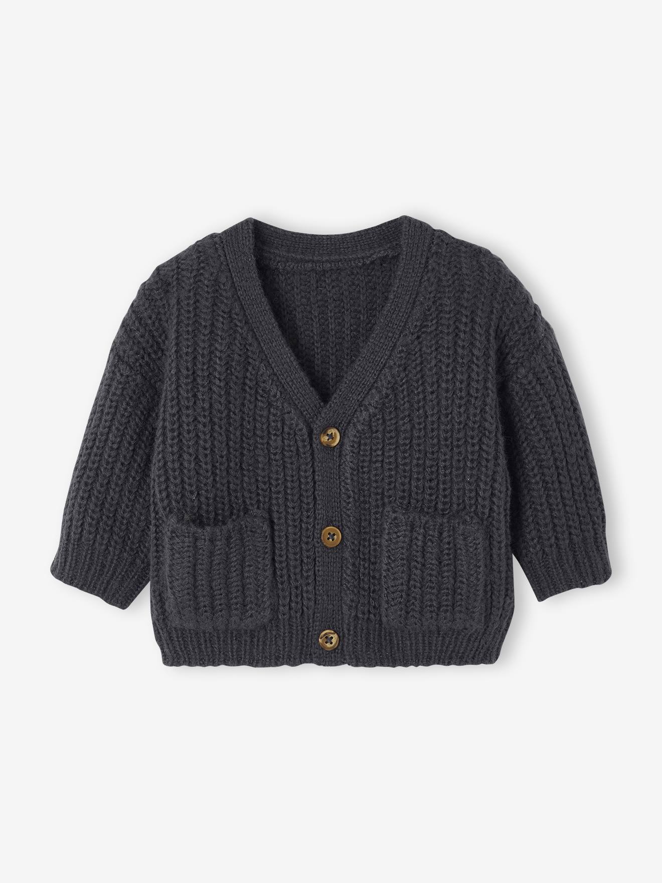 Gilet bb col V en maille grosse jauge gris ardoise 12 €