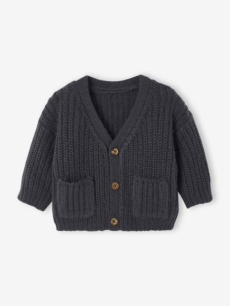 Bébé-Gilet bébé col V en maille grosse jauge