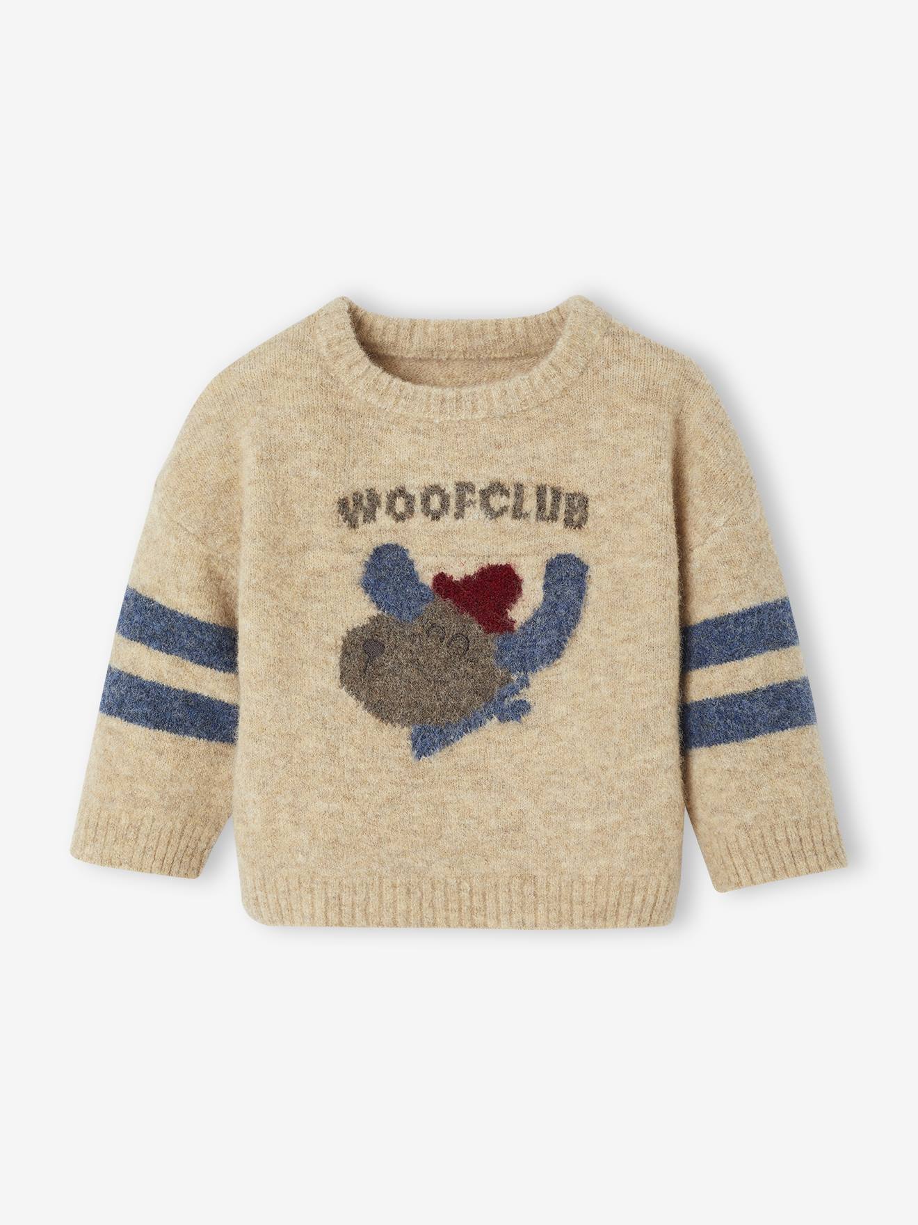 Pull bébé en tricot avec motif jacquard beige chiné