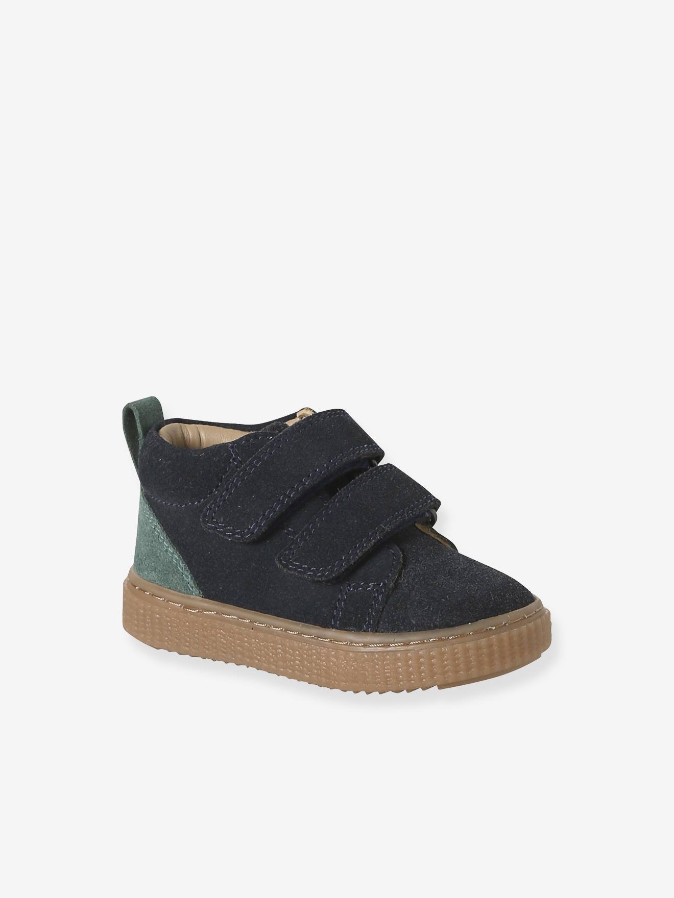 Bottines bébé garçon cuir à scratchs marine