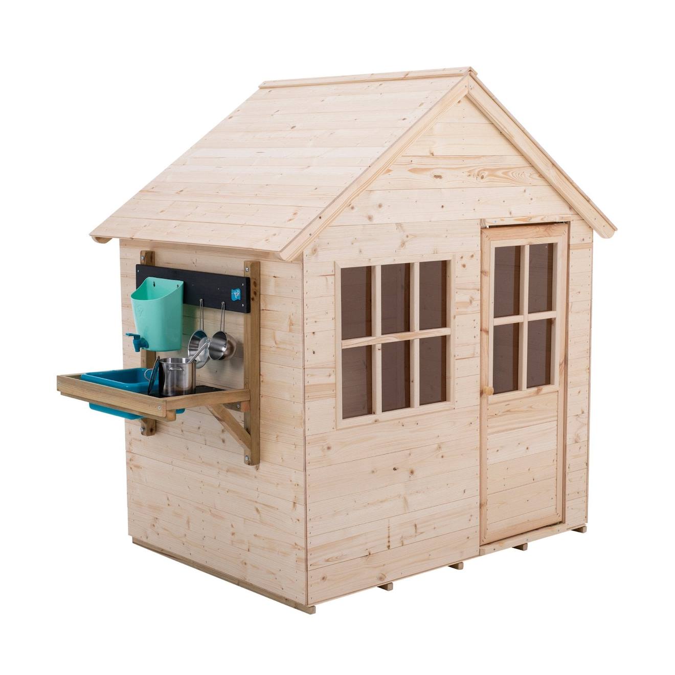 Maisonnette Cabane Enfant + Cuisine Extérieure Refuge Bois Fsc® Marron - Bleu - Noir