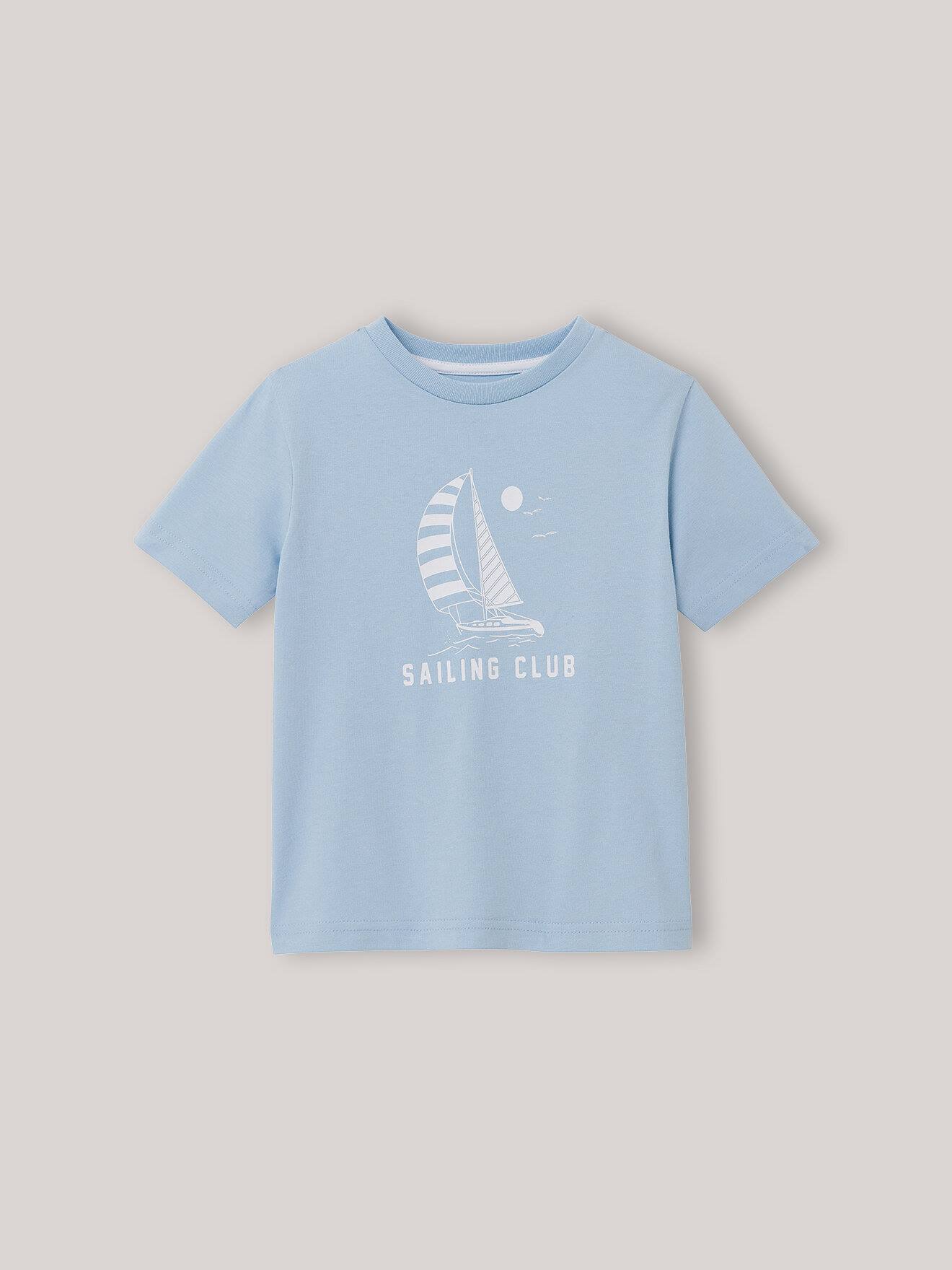 T-shirt Imprimé En Coton Biologique Bleu Ciel/voilier
