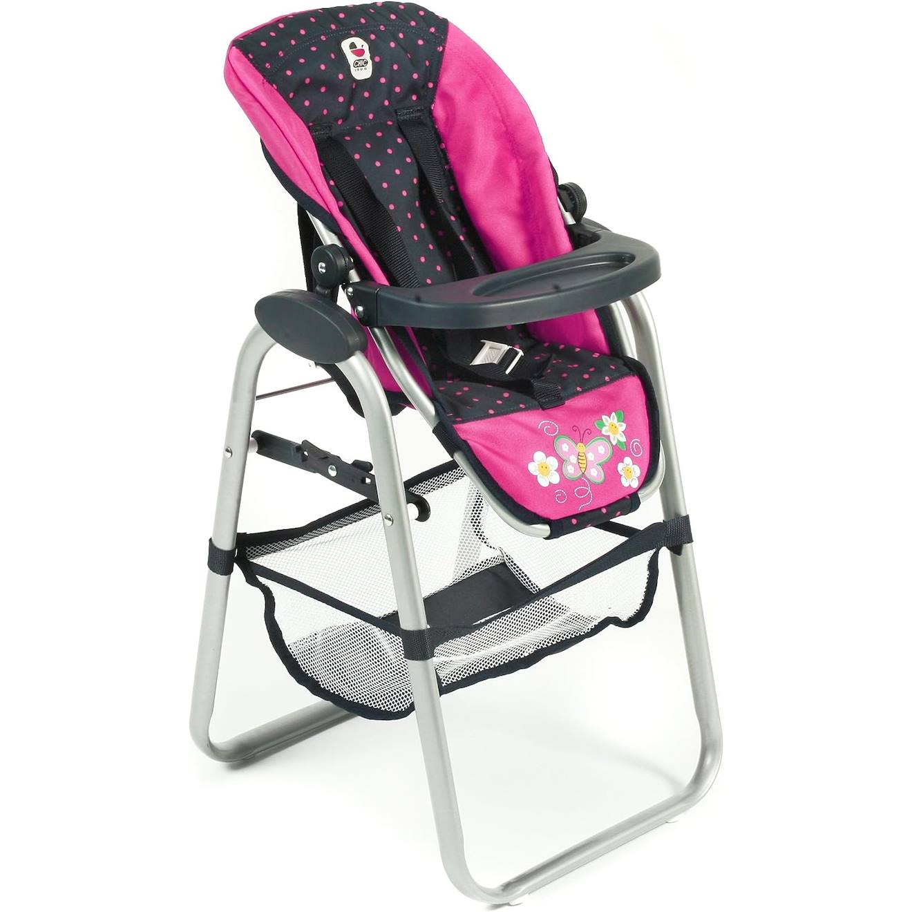 Chaise Haute Pour Poupées - Design Marine Et Rose À Pois. Noir Et Rose