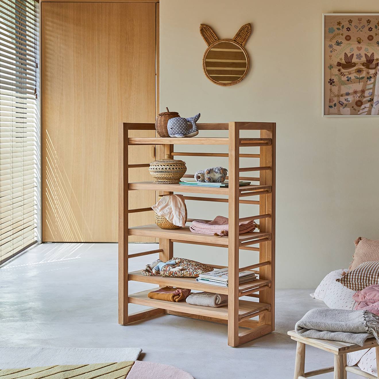 Bibliothèque Enfant En Bois De Teck 80x115 Sera Naturel