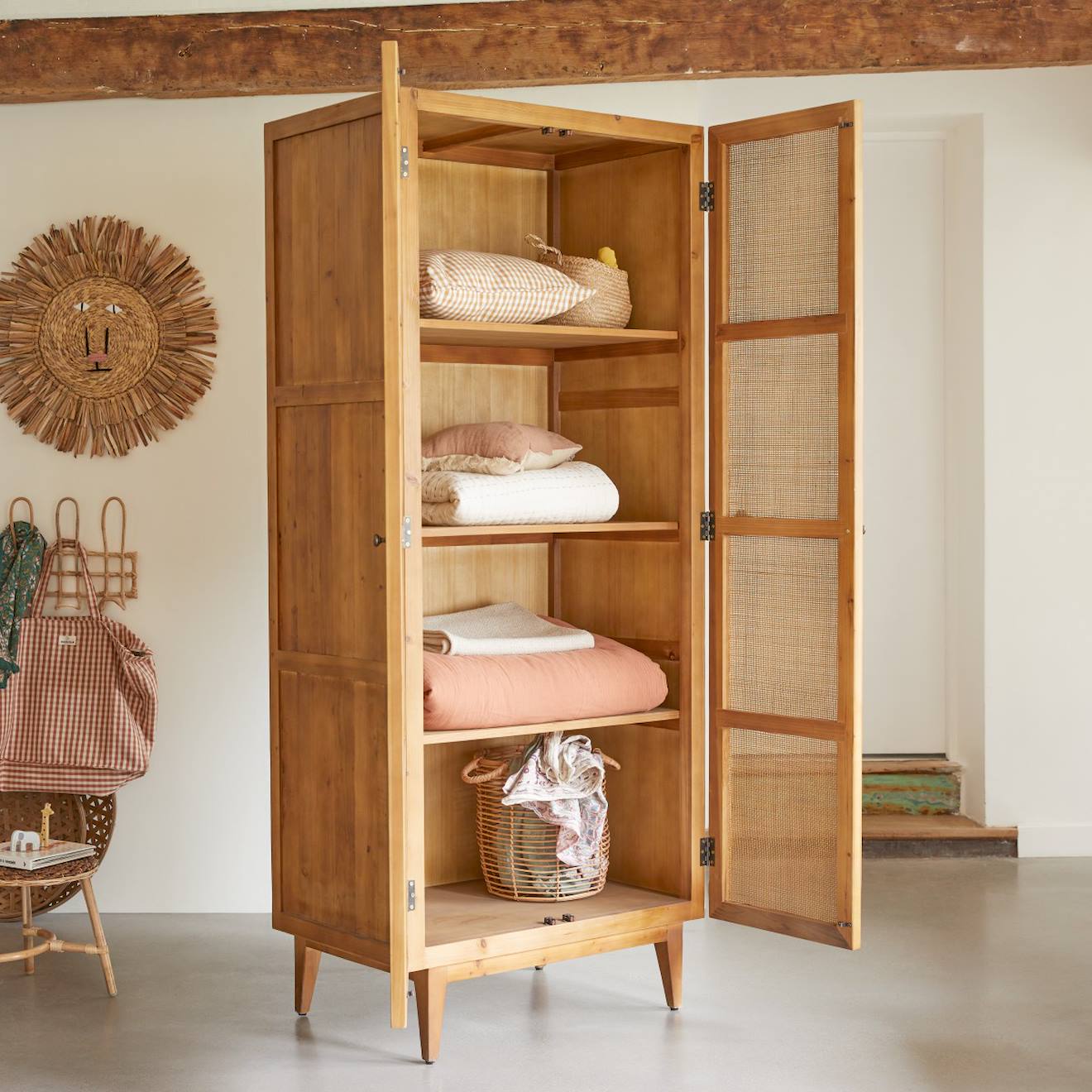 Armoire Enfant En Bois De Pin Et Cannage 200 Ninon Naturel (Tikamoon) - Image 2