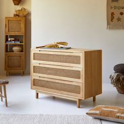 Puériculture-Tables à langer-Commode enfant en bois d'orme massif et cannage luis