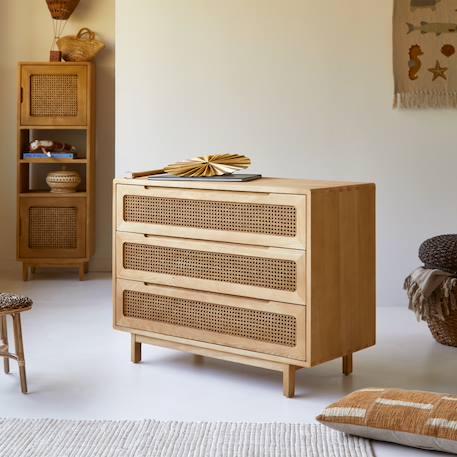 Tikamoon - Commode Enfant En Bois D'orme Massif Et Cannage Luis Naturel