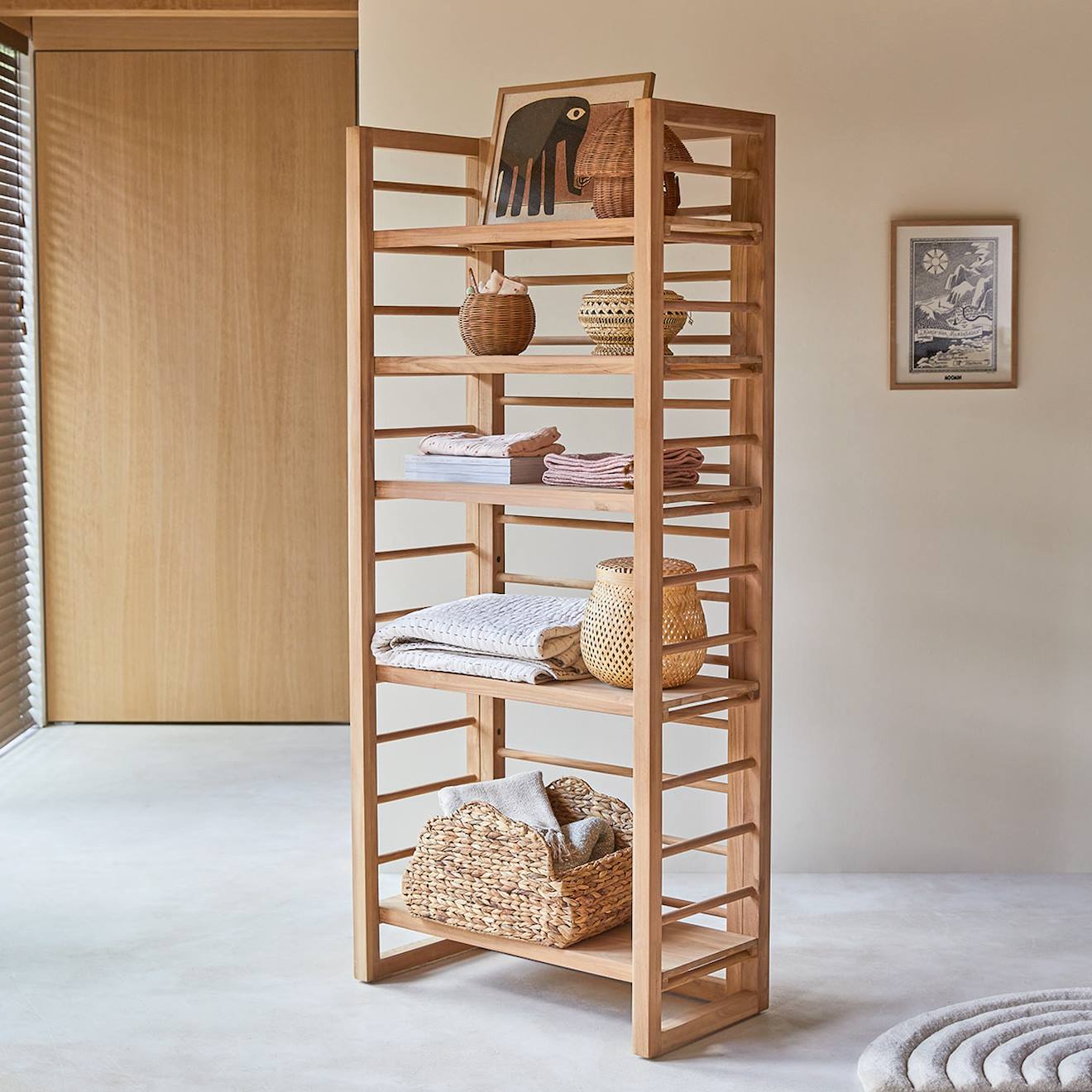 Bibliothèque Enfant En Bois De Teck 80x180 Sera Naturel