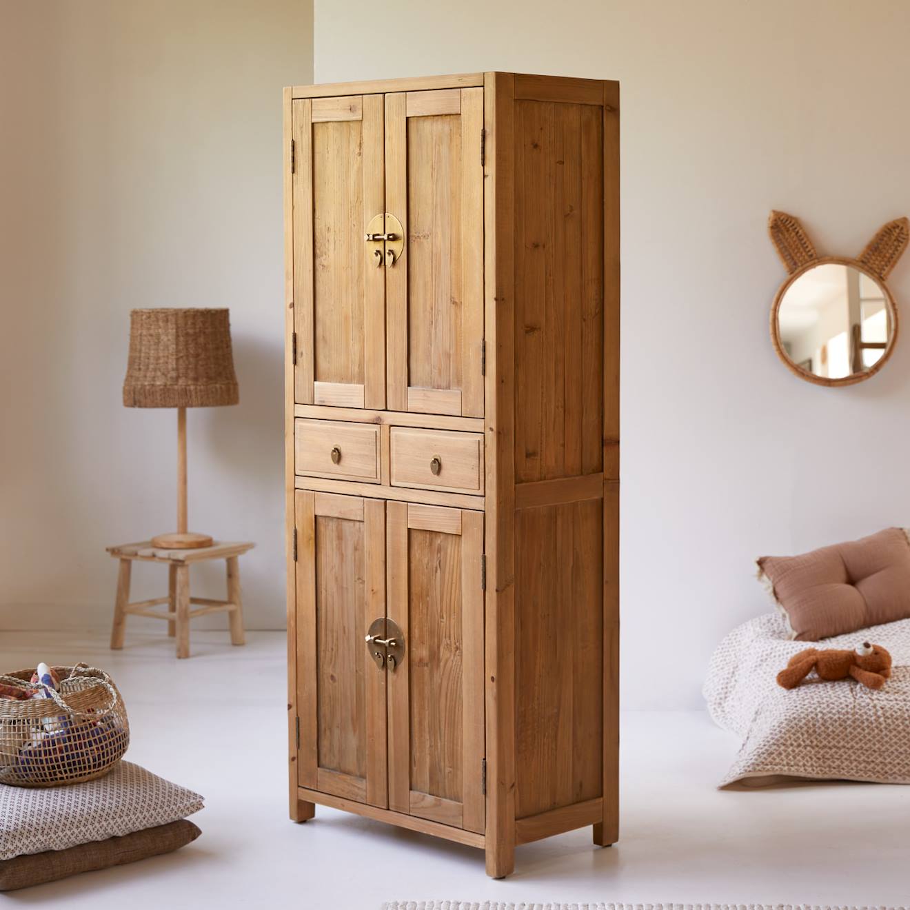 Armoire Enfant En Bois De Pin Massif Recyclé Yuki Naturel Naturel