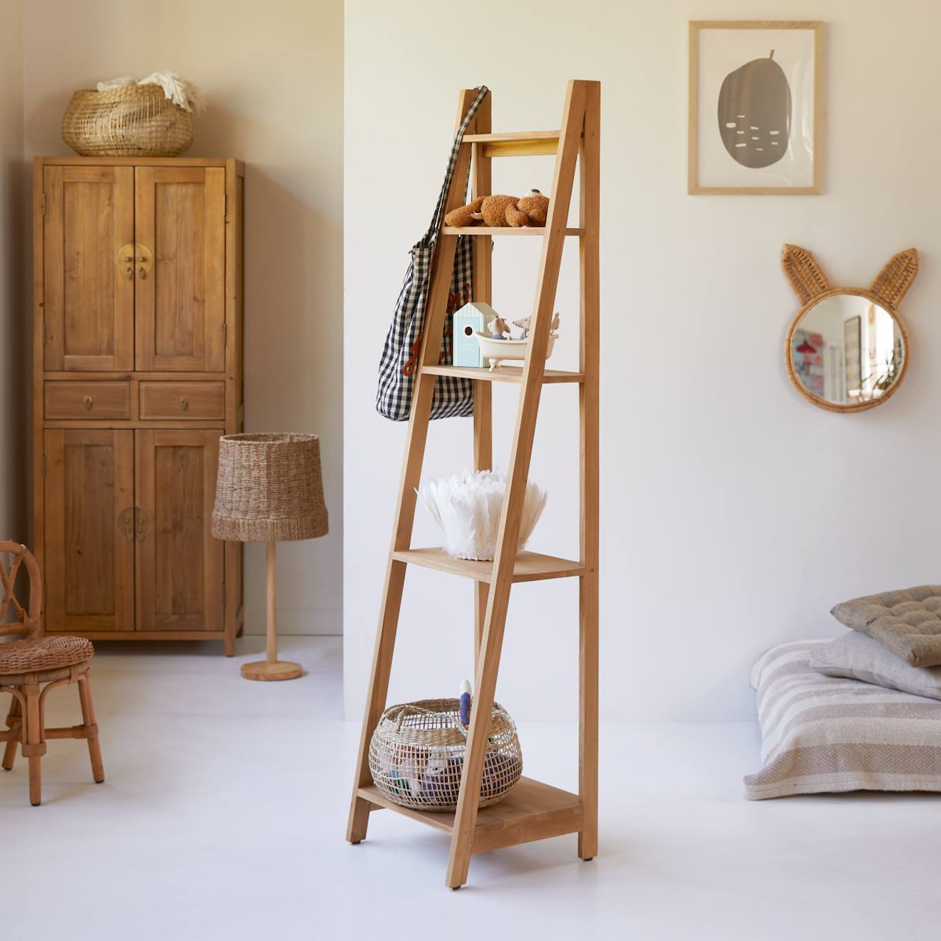 Bibliothèque Enfant En Bois De Teck 40x160 Bahya Step Naturel