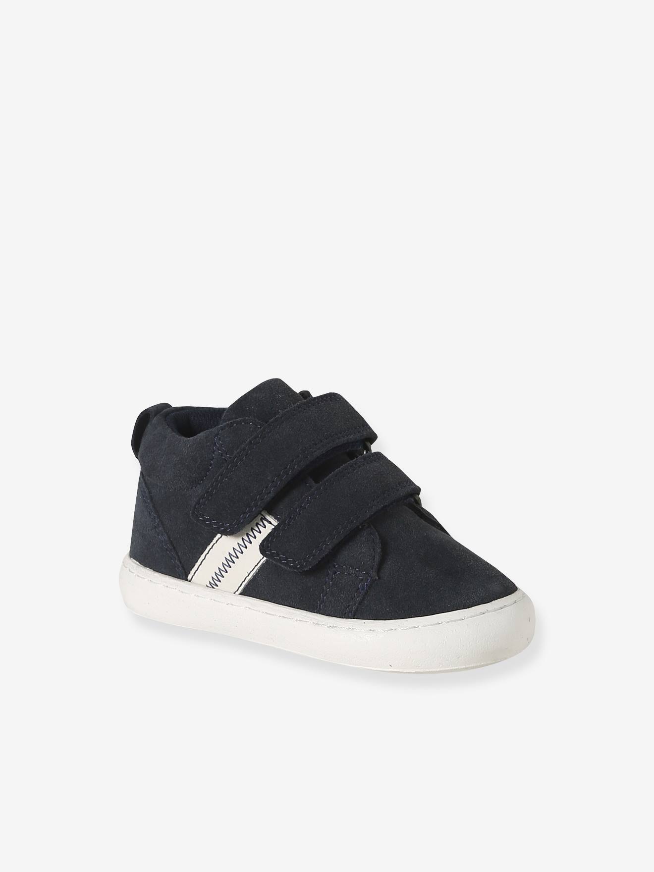 Baskets bébé garçon cuir à scratchs marine