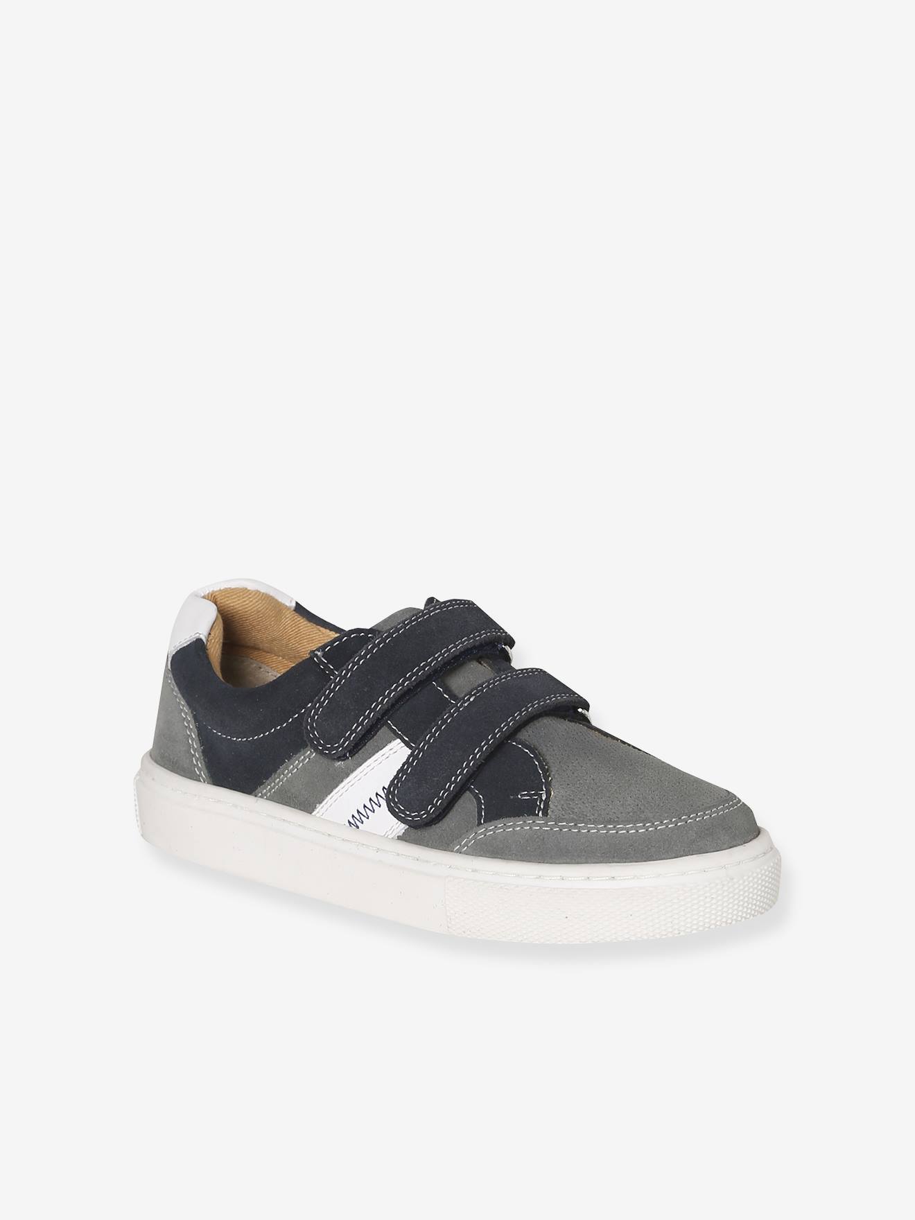 Baskets enfant garçon cuir à scratchs lot gris