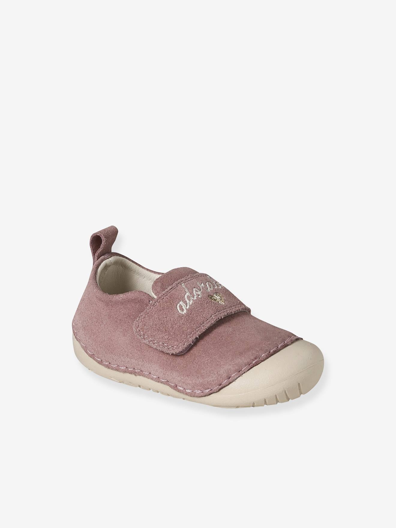 Chaussons souples scratchés bébé vieux rose