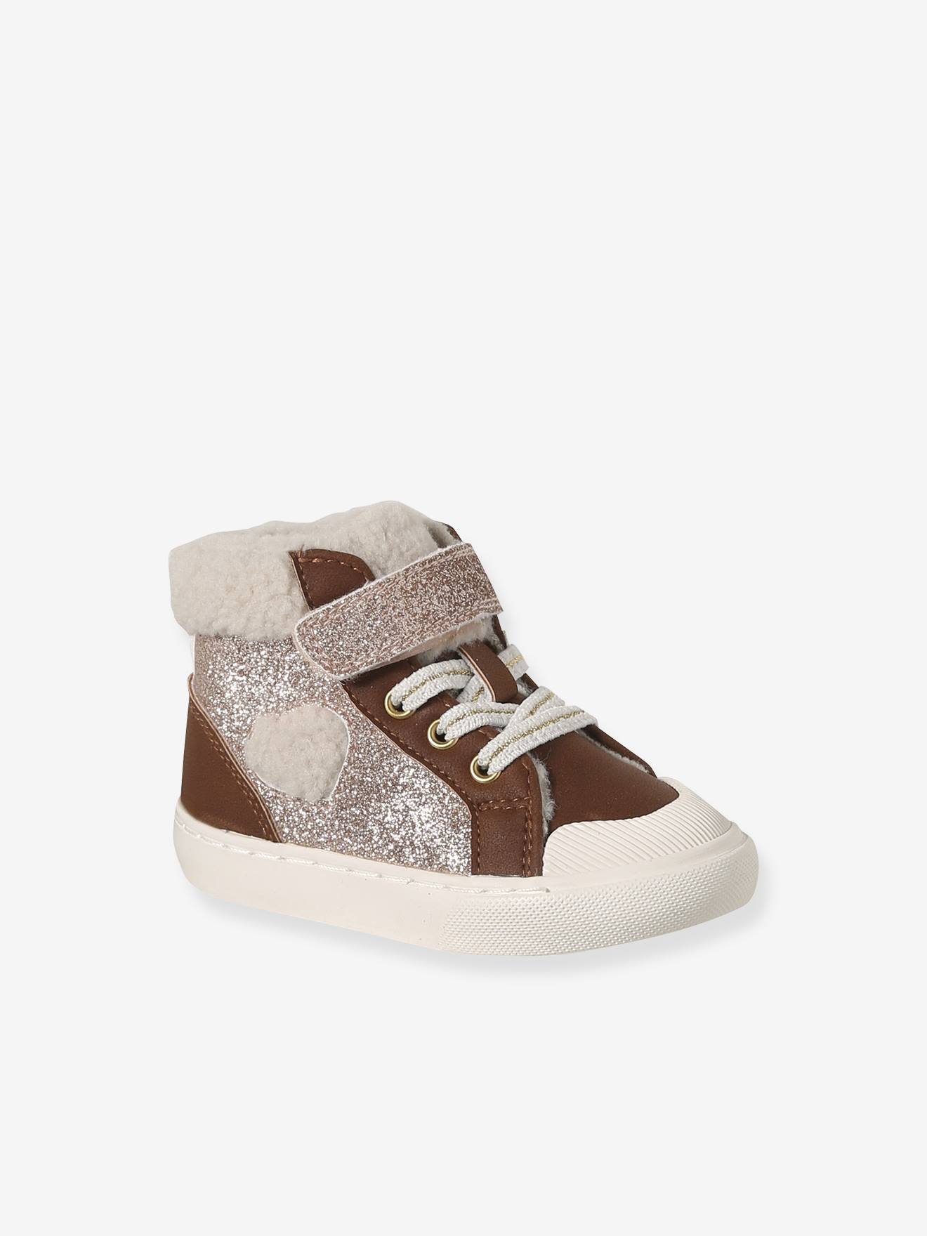 Baskets bébé fille synthétique fourrées lot marron