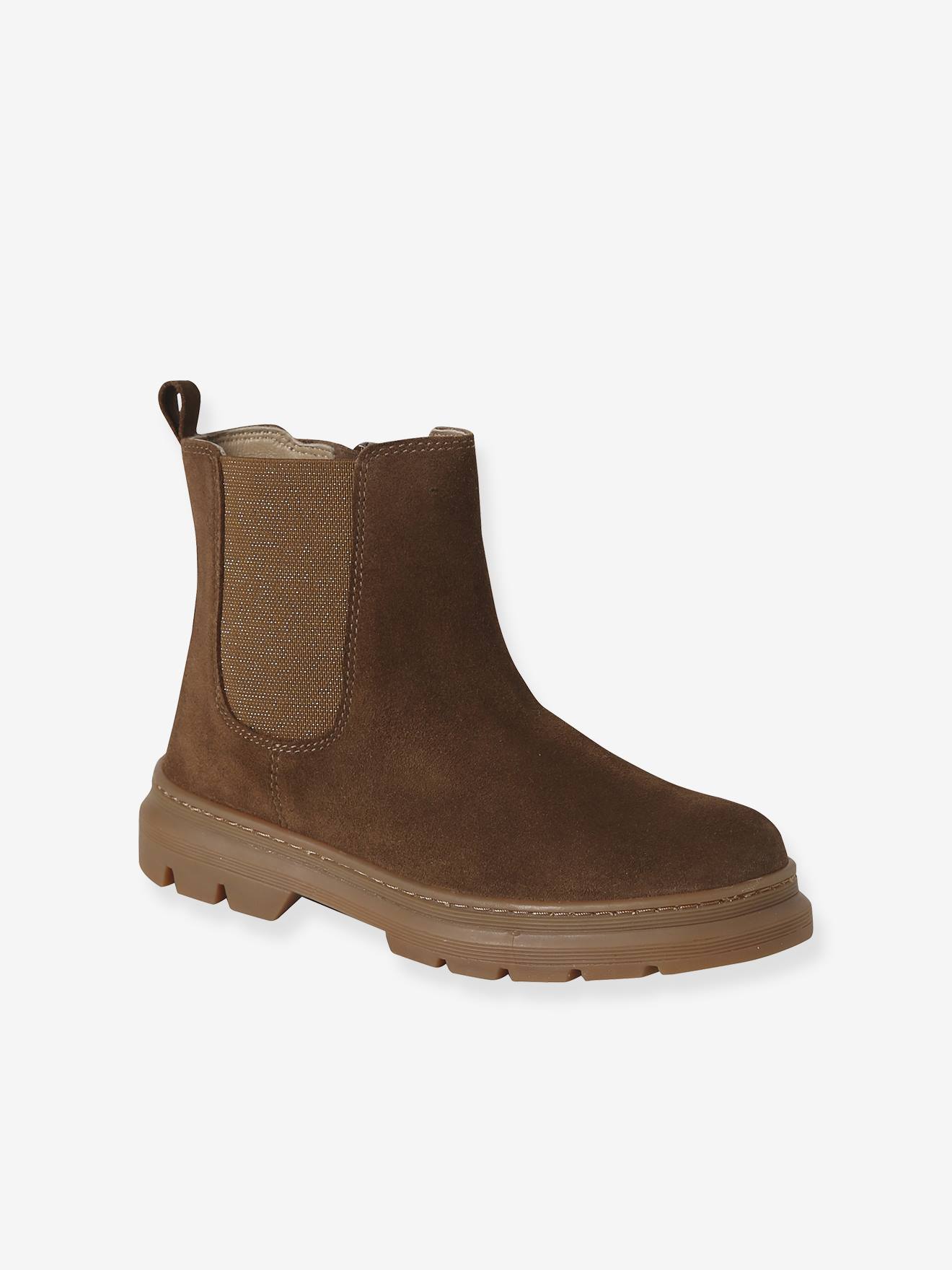 Boots enfant fille cuir lastiques et zippes camel 53 €