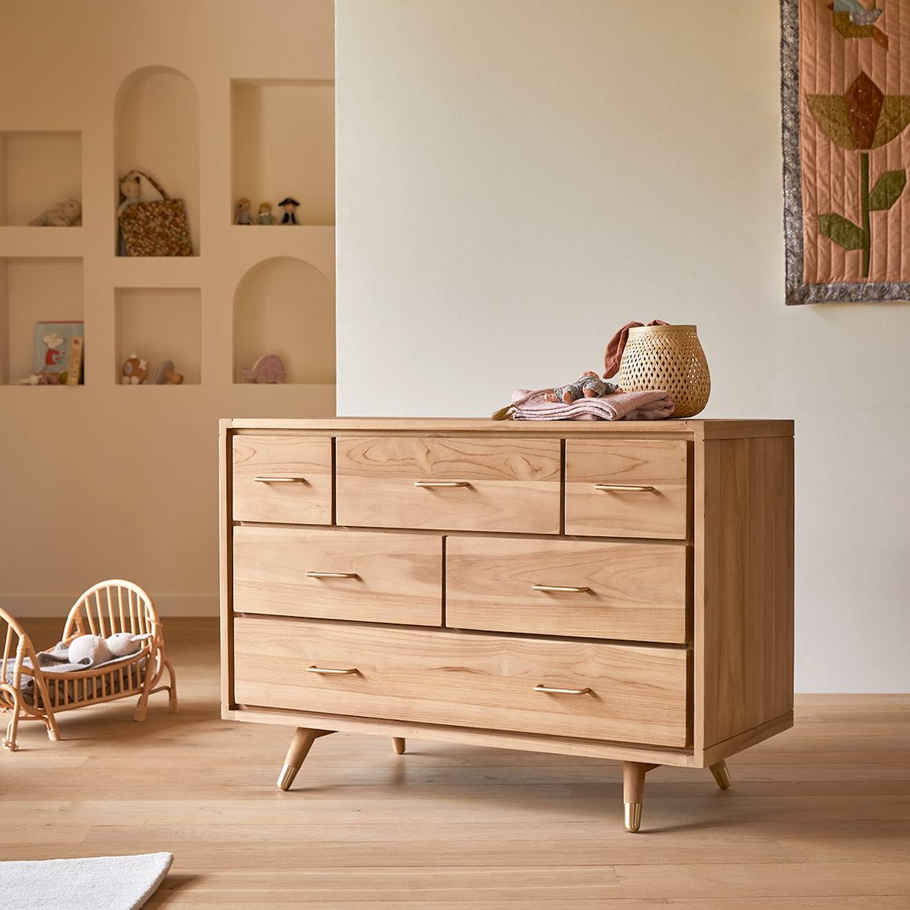 Commode Enfant En Bois De Teck 6 Tiroirs Kort Naturel