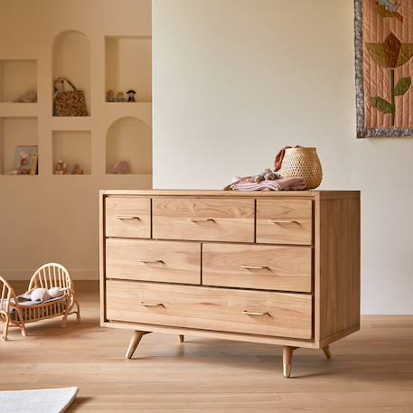 Tikamoon - Commode Enfant En Bois De Teck 6 Tiroirs Kort Naturel