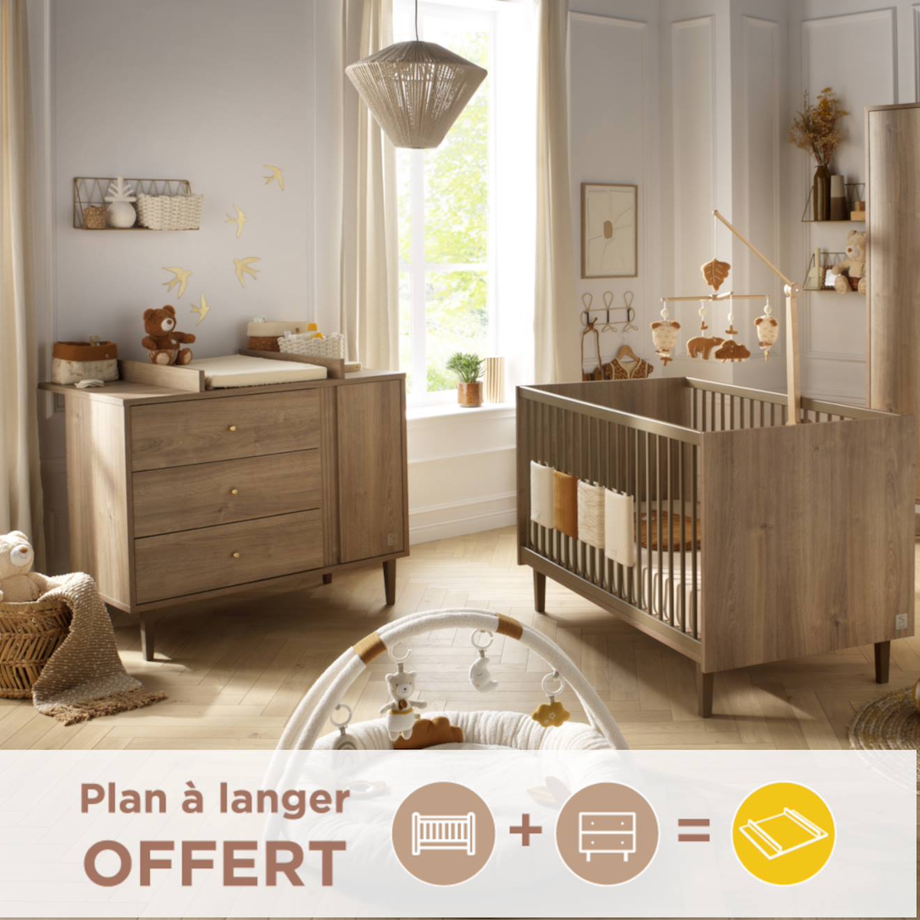 Chambre Bébé, Lit Évolutif Et Commode À Langer - Mokka Marron