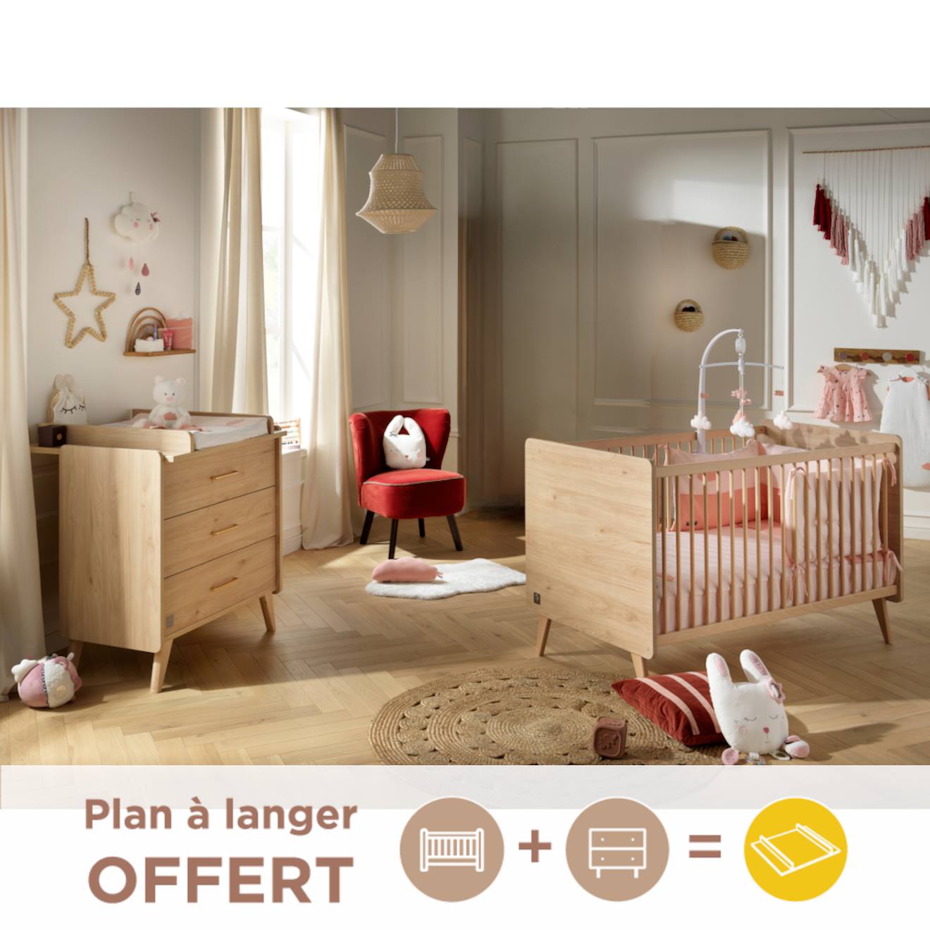 Chambre Bébé, Lit Bébé Évolutif Et Commode À Langer - Arty Marron