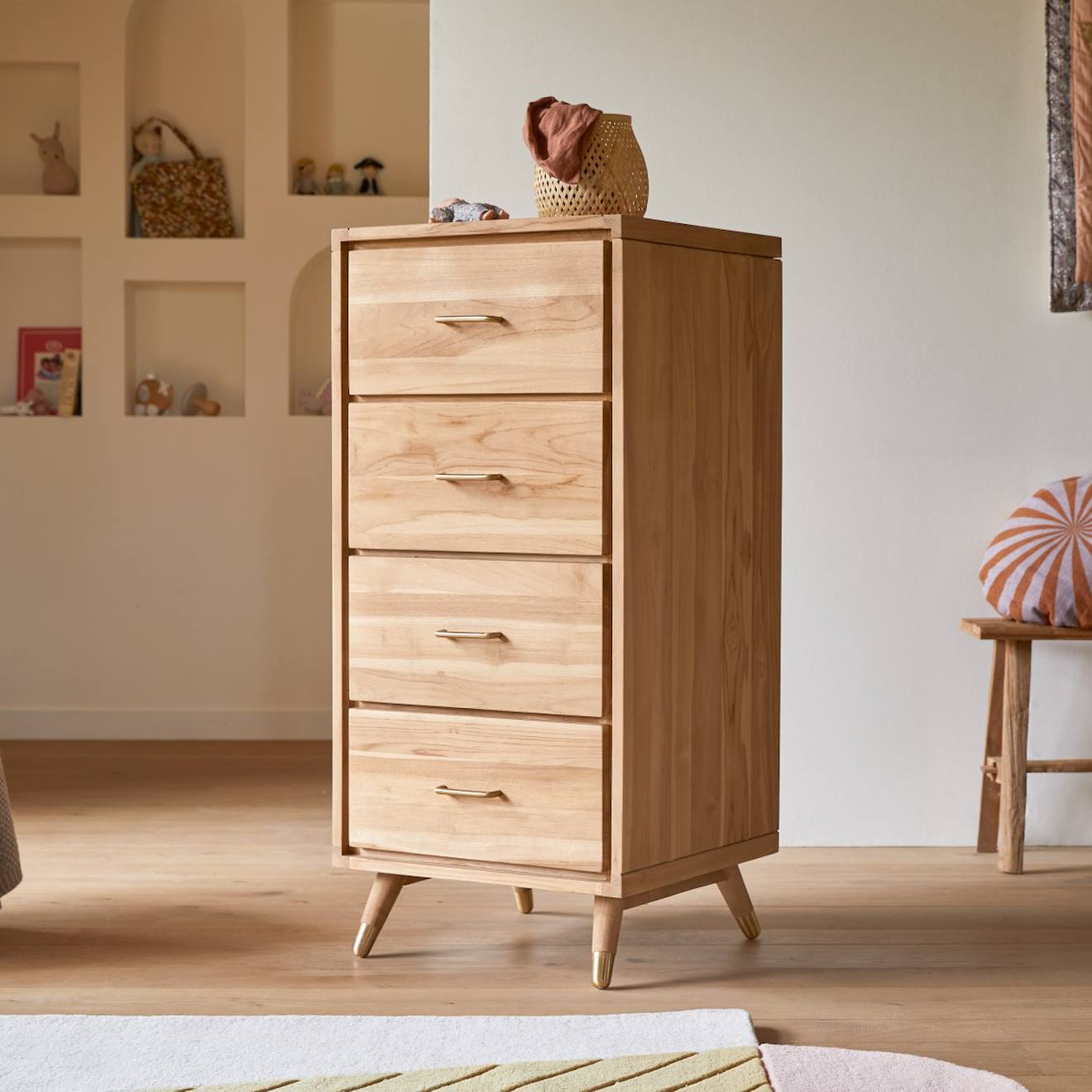 Chiffonnier Enfant En Bois De Teck 4 Tiroirs Kort Naturel