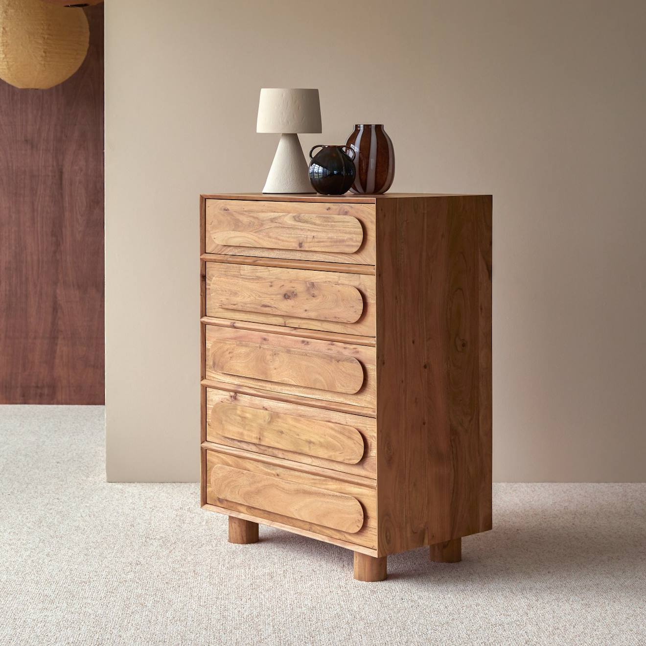 Chiffonnier Enfant En Bois D'acacia 5 Tiroirs Olga Naturel