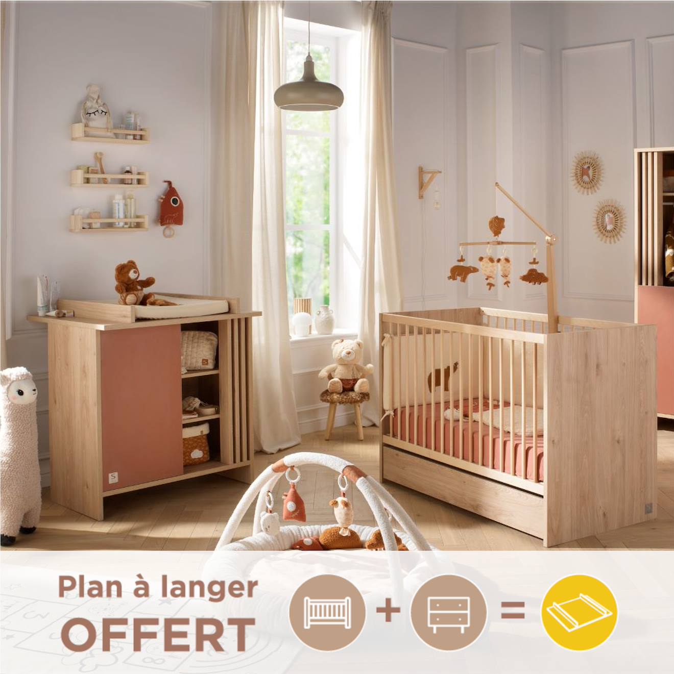 Chambre Bébé Complète, Lit Bébé Et Commode À Langer Avec Claustra - Tokyo Rouge/marron